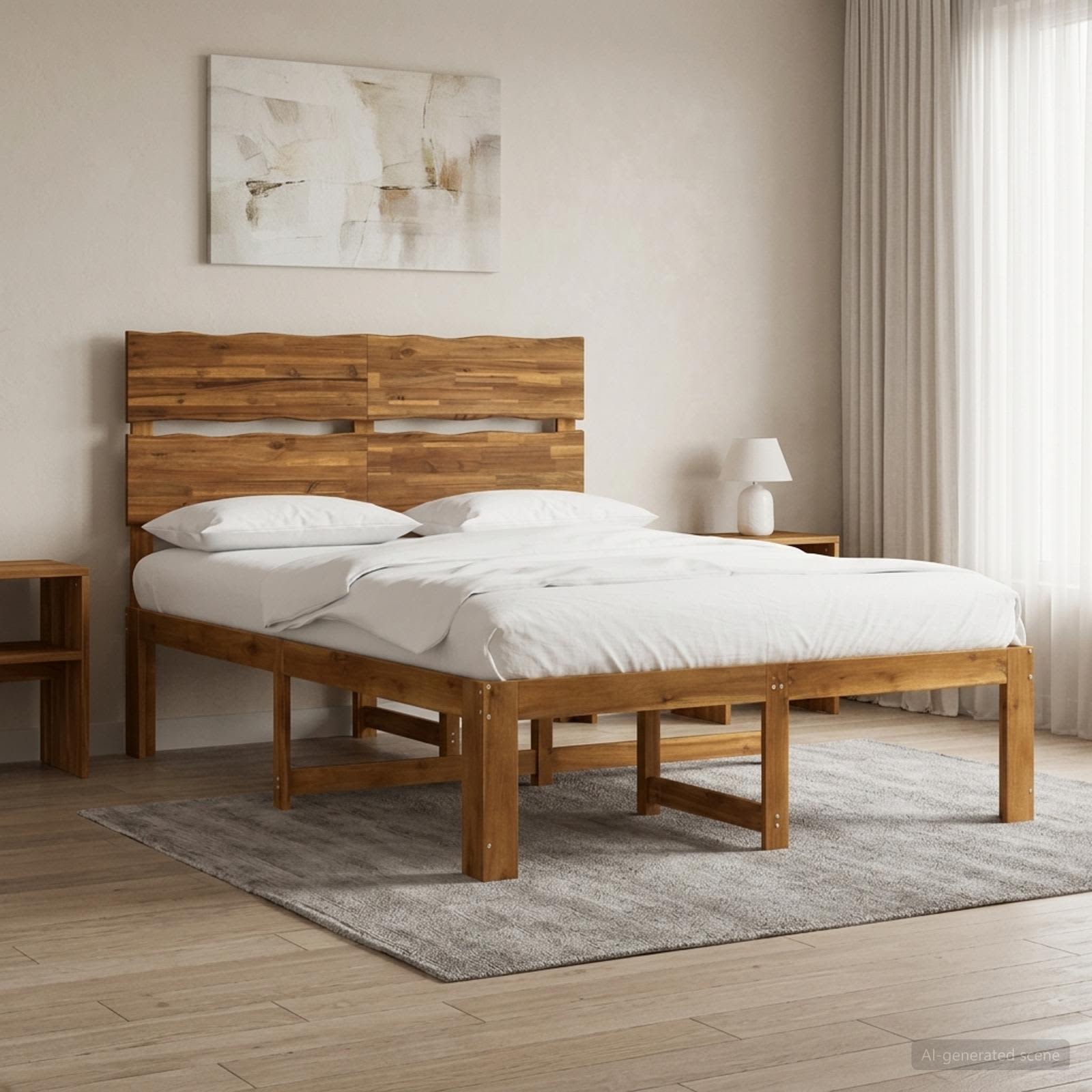 vidaXL Podwójna rama łóżka z wezgłowiem ROSTOCK naturalny 120 x 200 cm