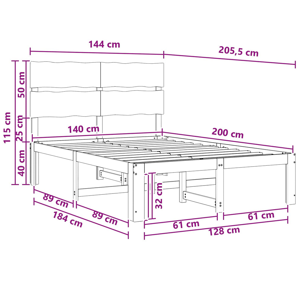 vidaXL Podwójna rama łóżka z wezgłowiem ROSTOCK Biały 140 x 200 cm