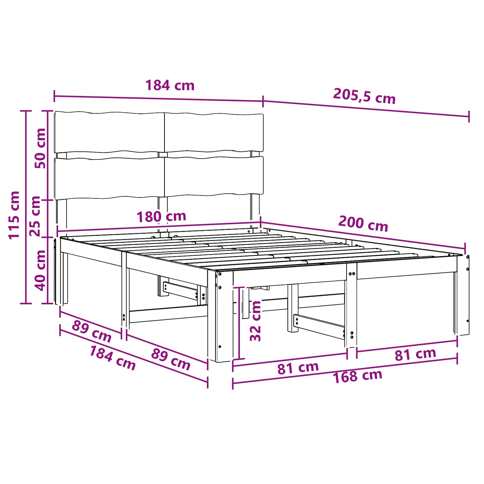vidaXL Podwójna rama łóżka z wezgłowiem ROSTOCK Biały 180 x 200 cm
