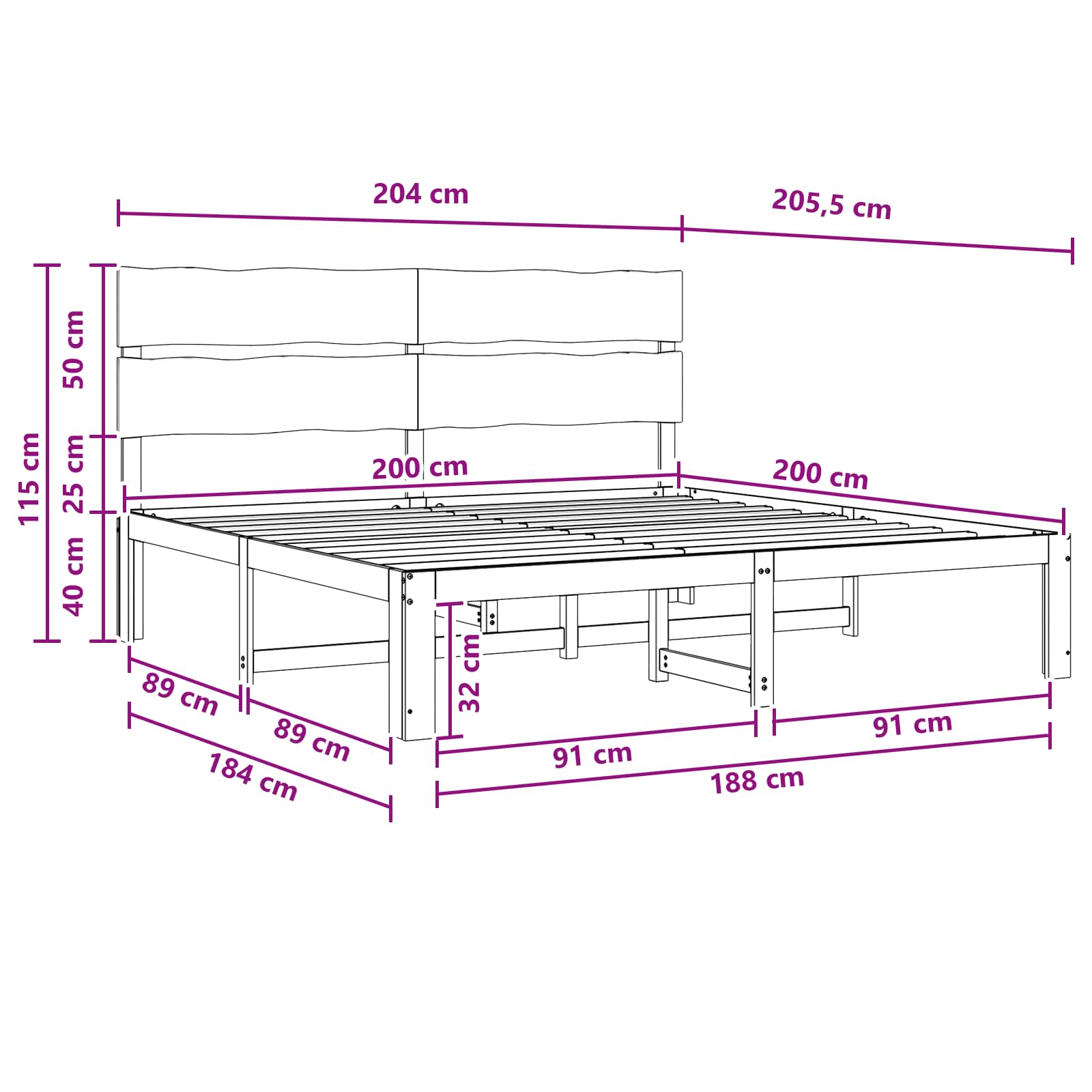 vidaXL Podwójna rama łóżka z wezgłowiem ROSTOCK naturalny 200 x 200 cm