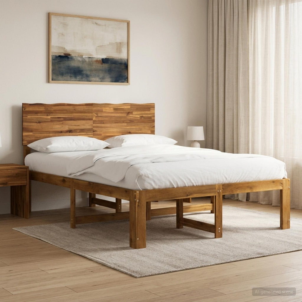 vidaXL Podwójna rama łóżka z wezgłowiem ROSTOCK naturalny 137 x 190 cm
