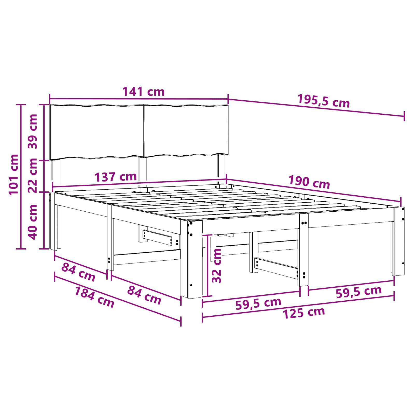 vidaXL Podwójna rama łóżka z wezgłowiem ROSTOCK naturalny 137 x 190 cm
