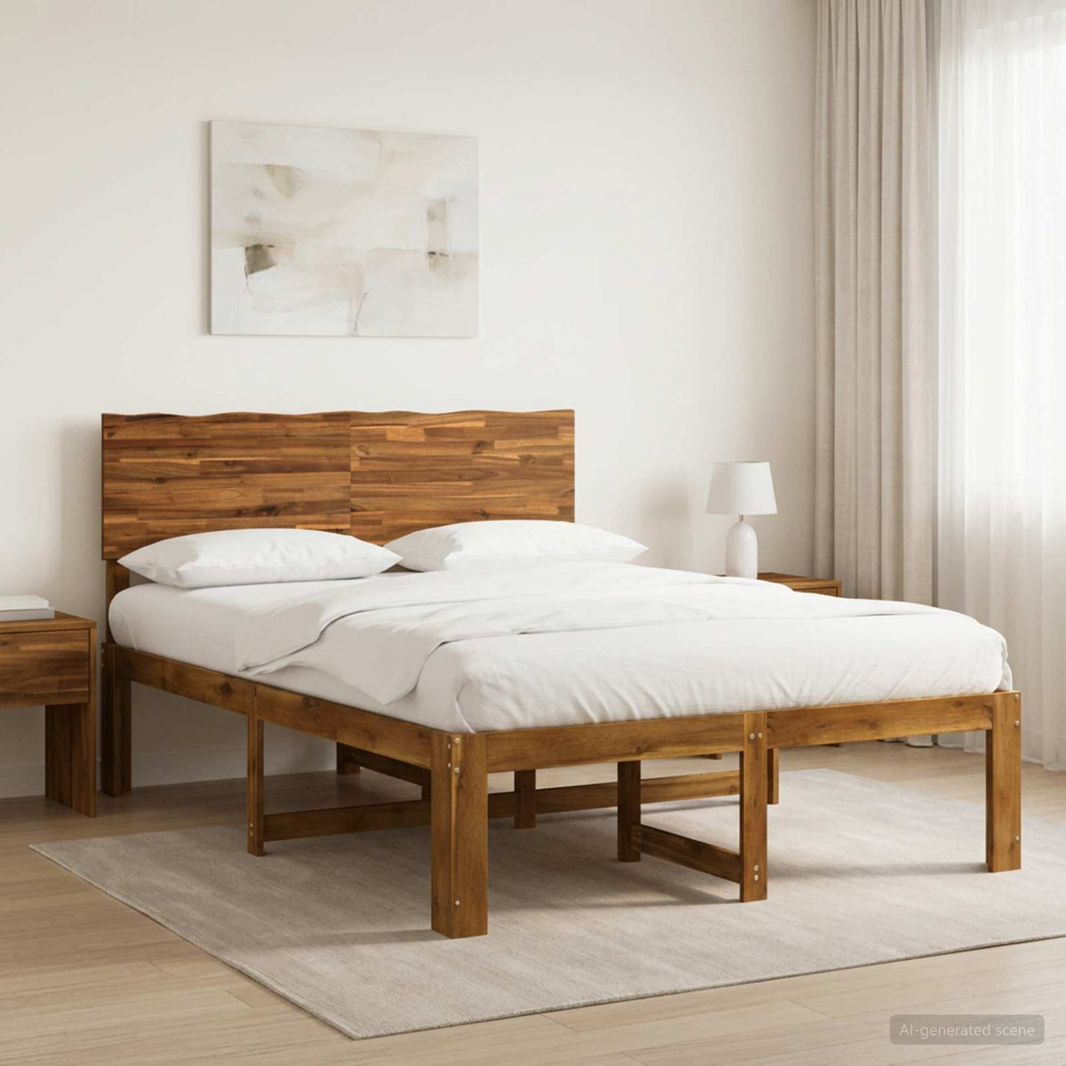 vidaXL Podwójna rama łóżka z wezgłowiem ROSTOCK naturalny 152 x 203 cm