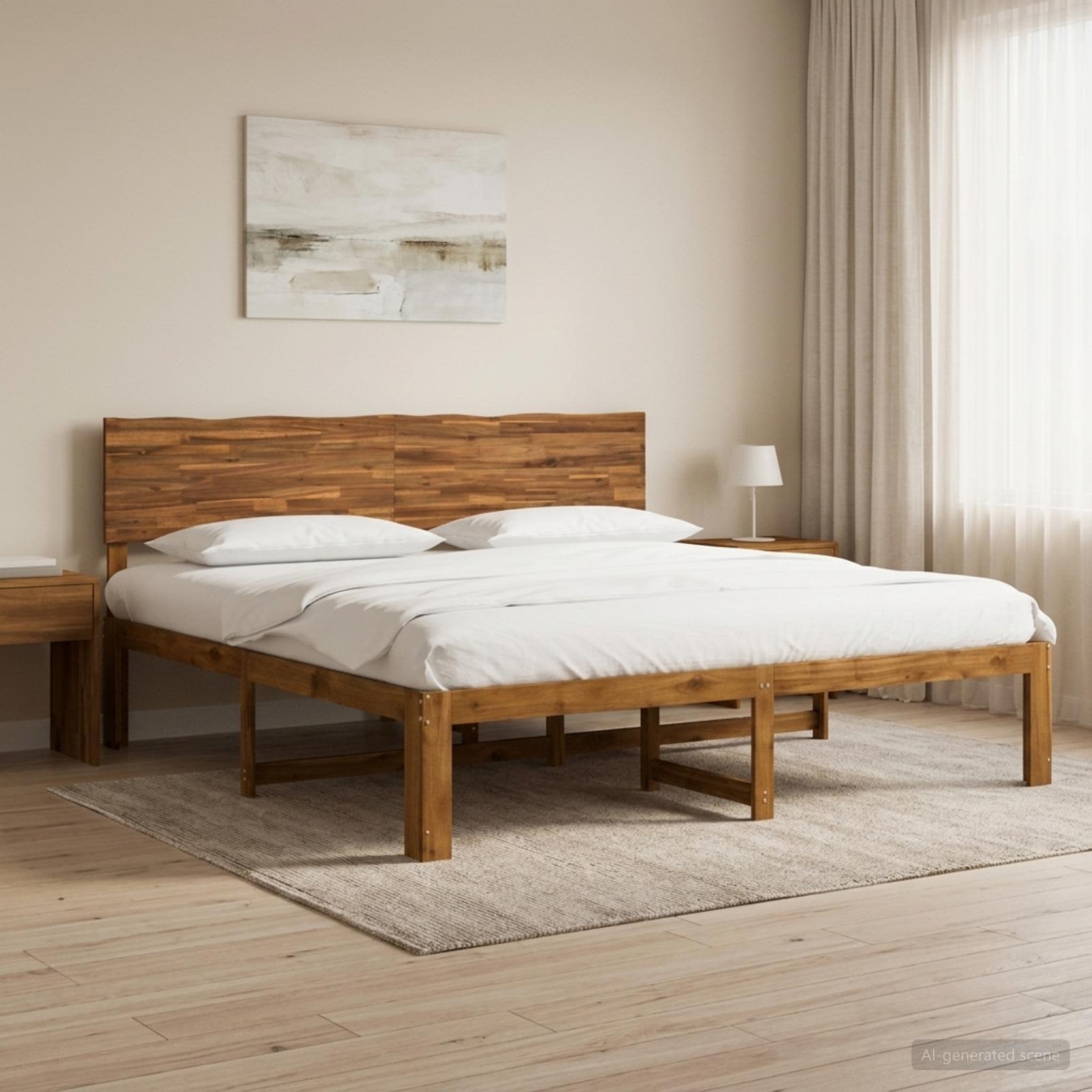vidaXL Podwójna rama łóżka z wezgłowiem ROSTOCK naturalny 193 x 203 cm