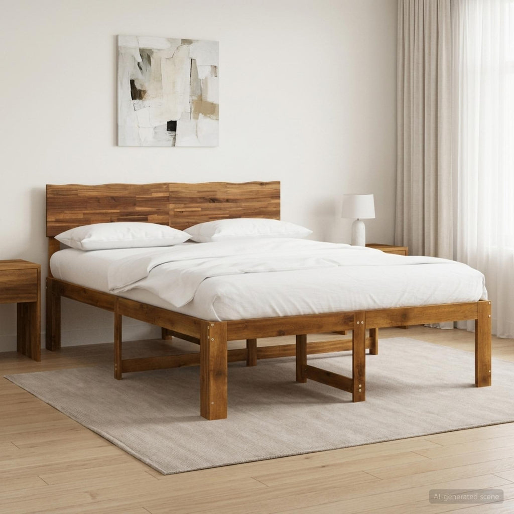 vidaXL Podwójna rama łóżka z wezgłowiem ROSTOCK naturalny 152 x 203 cm