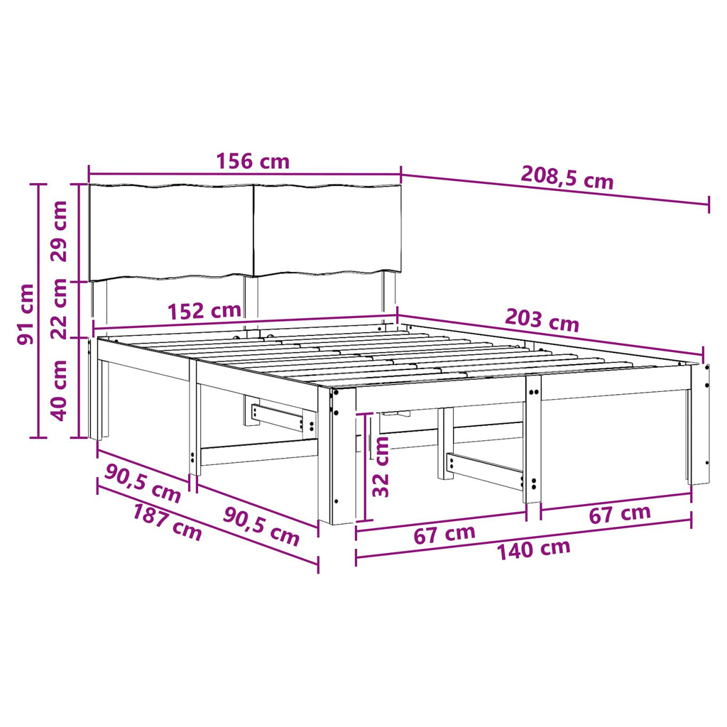 vidaXL Podwójna rama łóżka z wezgłowiem ROSTOCK naturalny 152 x 203 cm