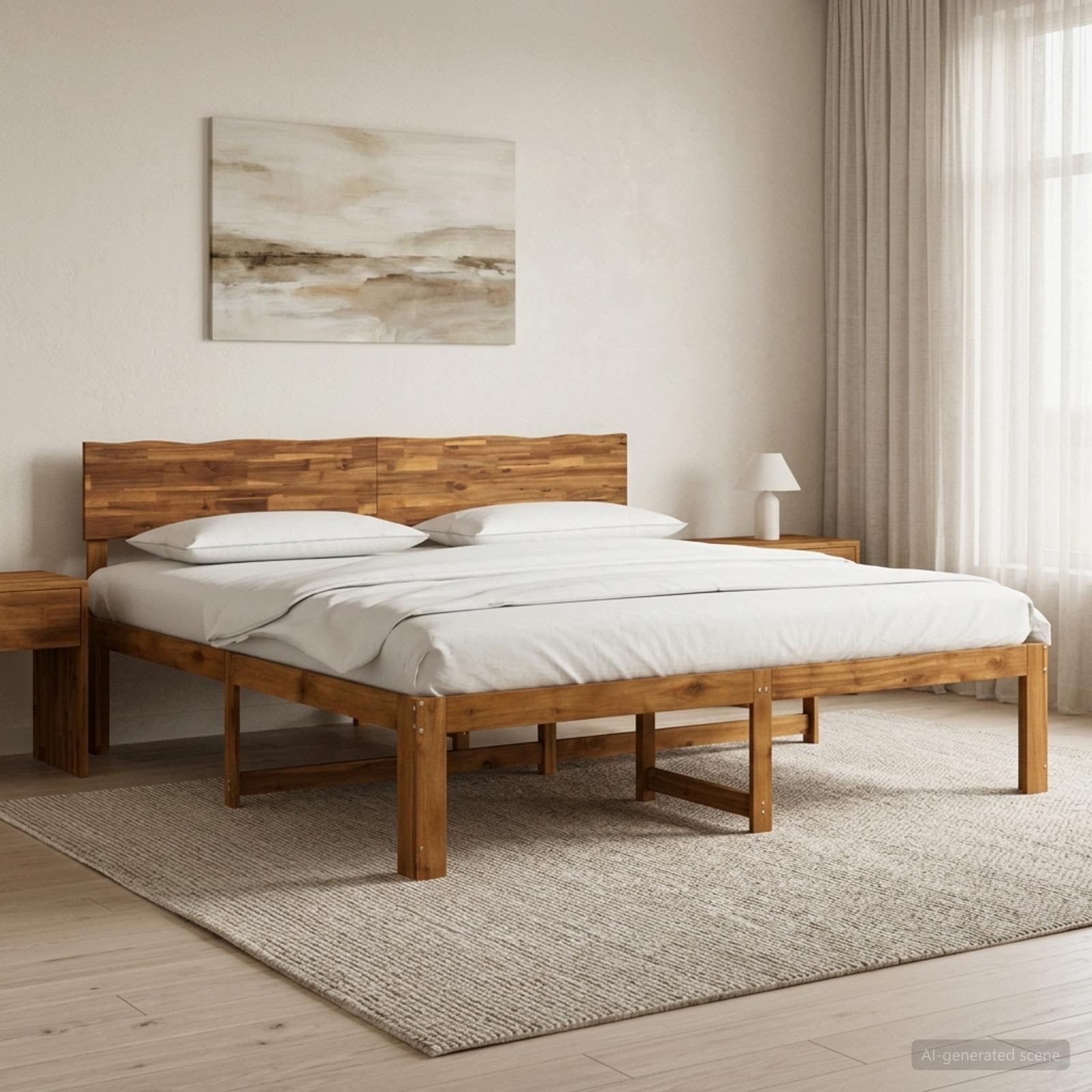 vidaXL Podwójna rama łóżka z wezgłowiem ROSTOCK naturalny 193 x 203 cm