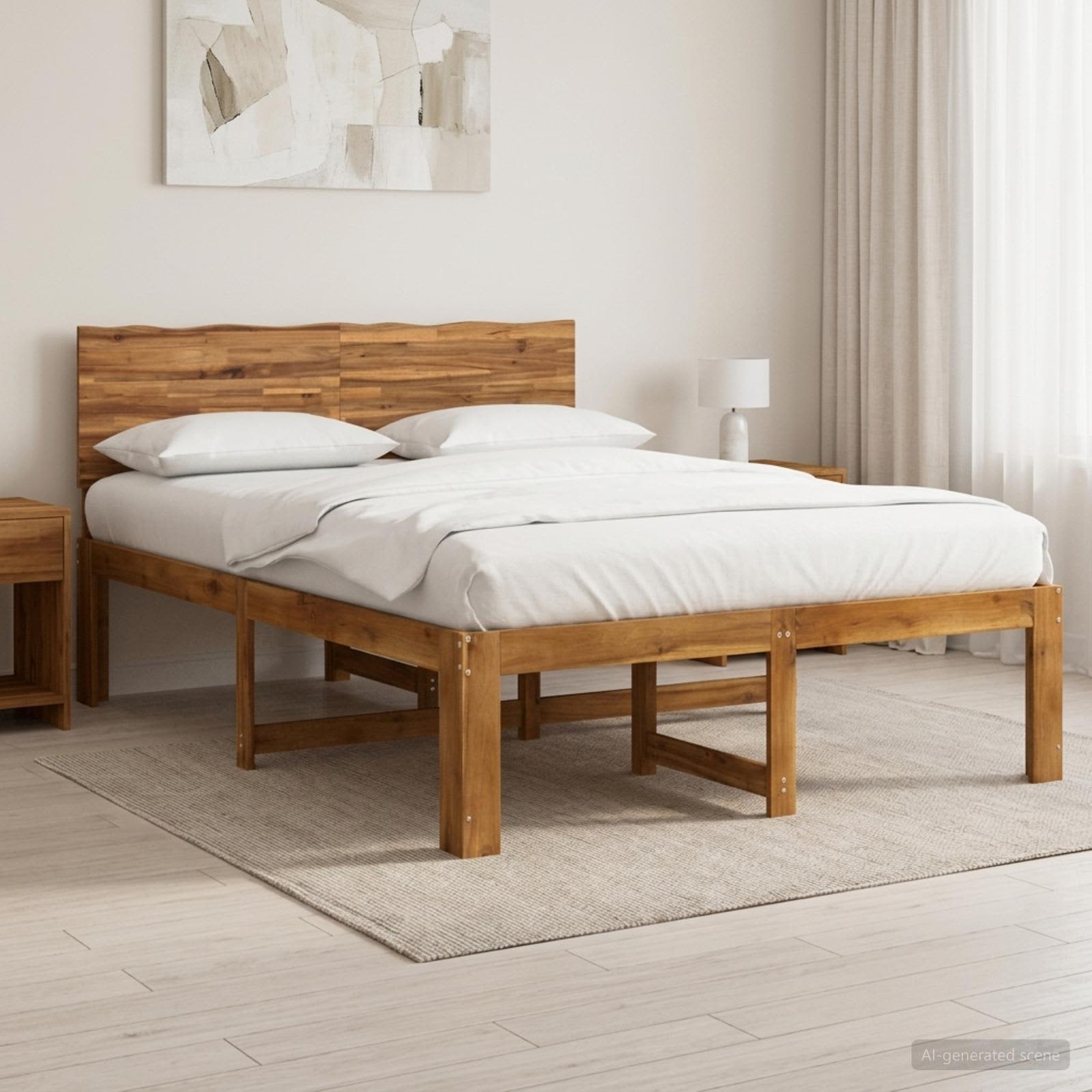 vidaXL Podwójna rama łóżka z wezgłowiem ROSTOCK naturalny 137 x 190 cm