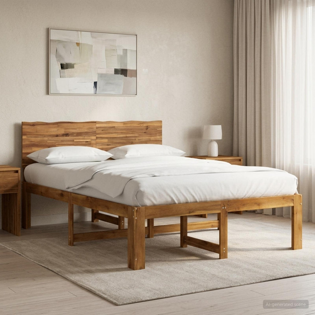 vidaXL Podwójna rama łóżka z wezgłowiem ROSTOCK naturalny 152 x 203 cm