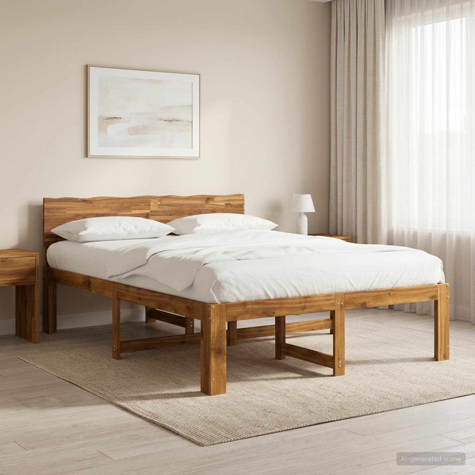 vidaXL Podwójna rama łóżka z wezgłowiem ROSTOCK naturalny 152 x 203 cm