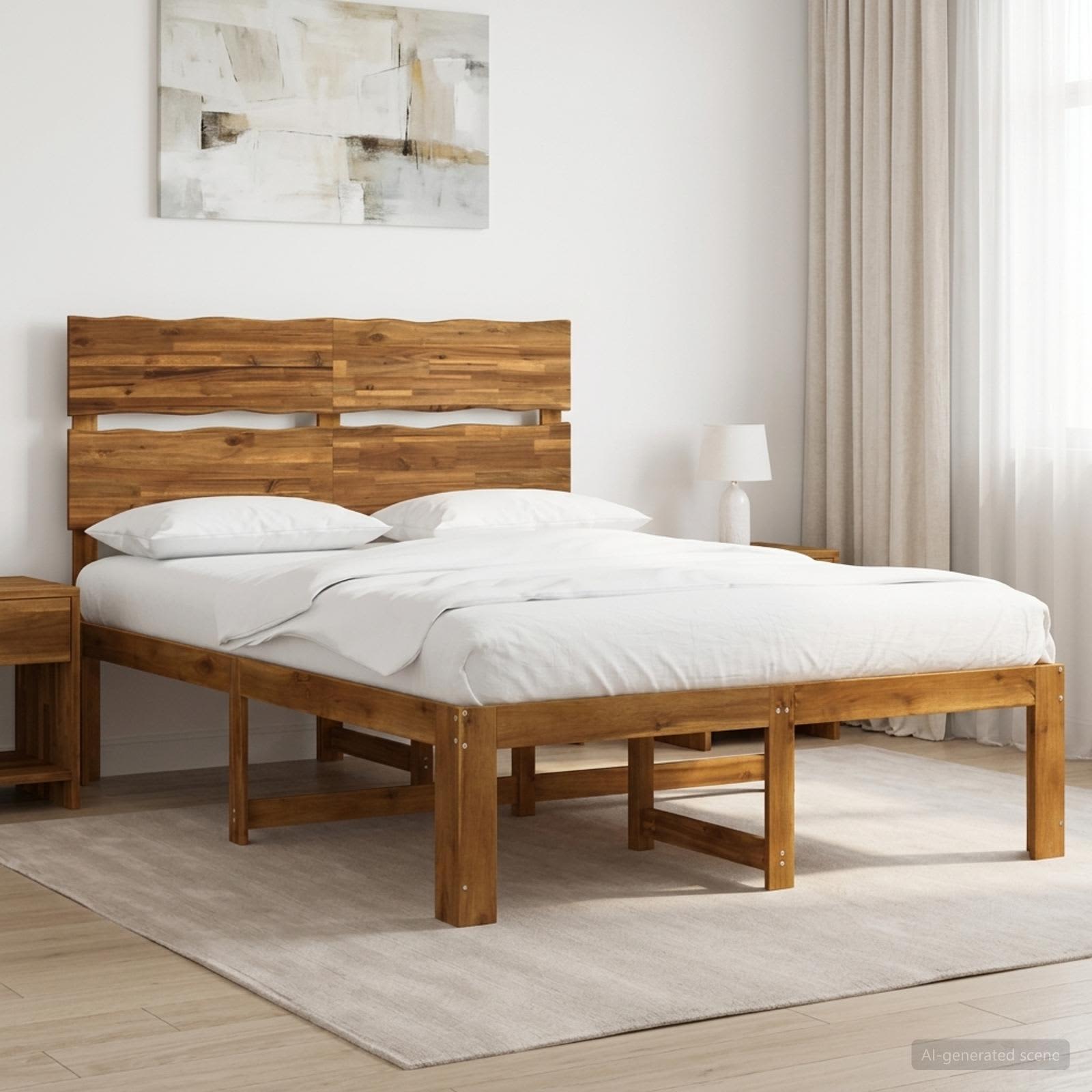 vidaXL Podwójna rama łóżka z wezgłowiem ROSTOCK naturalny 152 x 203 cm