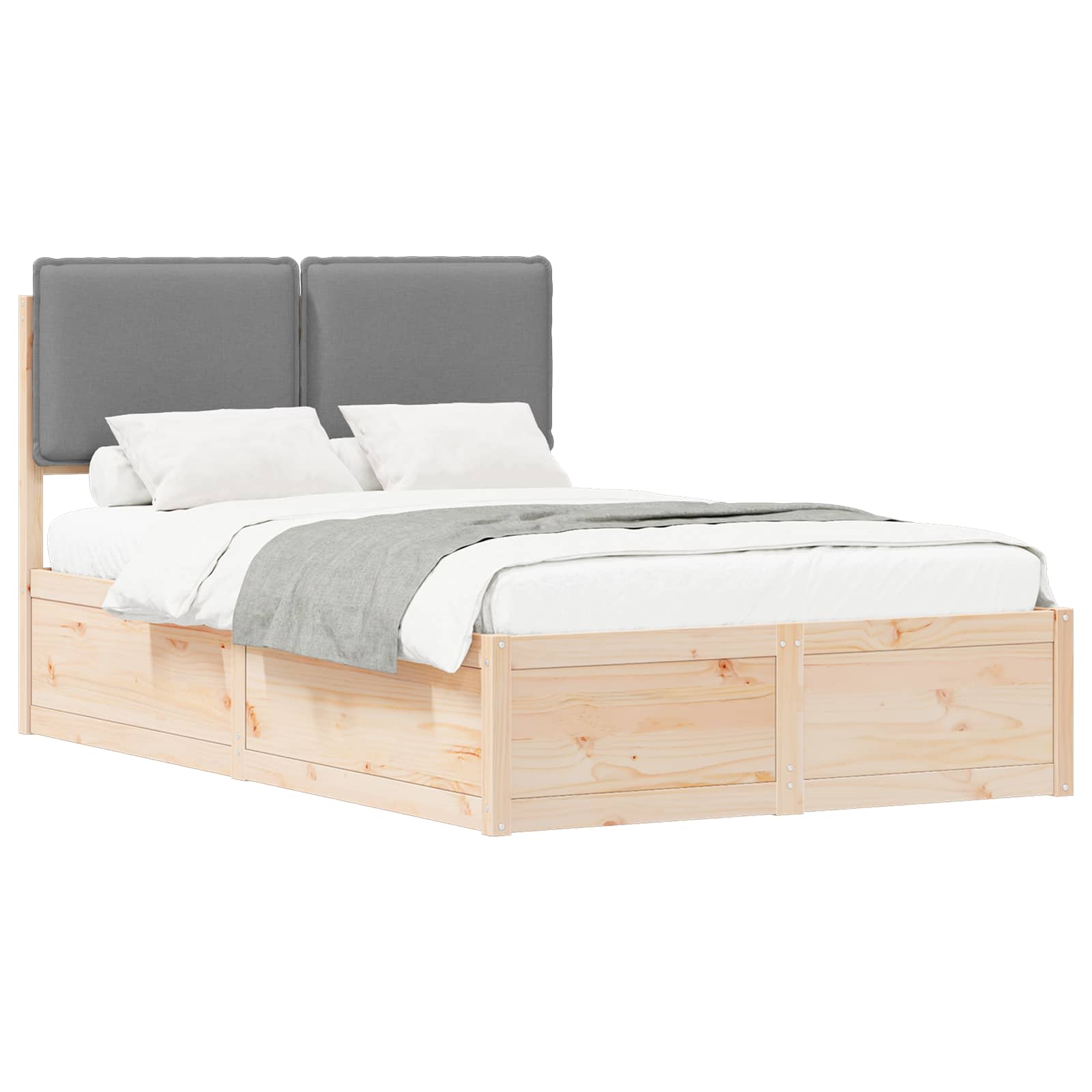 vidaXL Ramka łóżka z tapicerowanym wezgłowiem Jasnoszary 120 x 190 cm