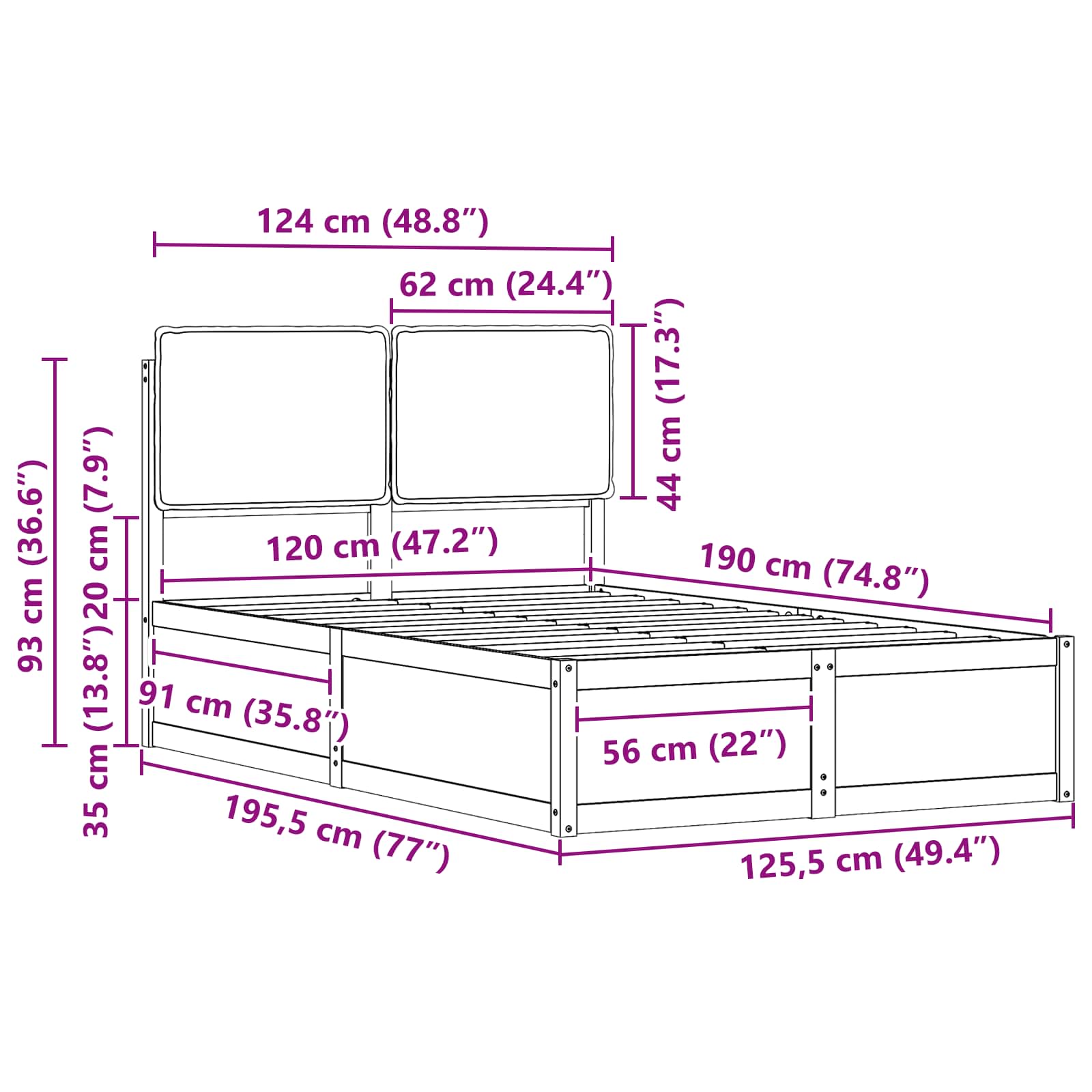 vidaXL Ramka łóżka z tapicerowanym wezgłowiem Ciemnoszary 120 x 190 cm
