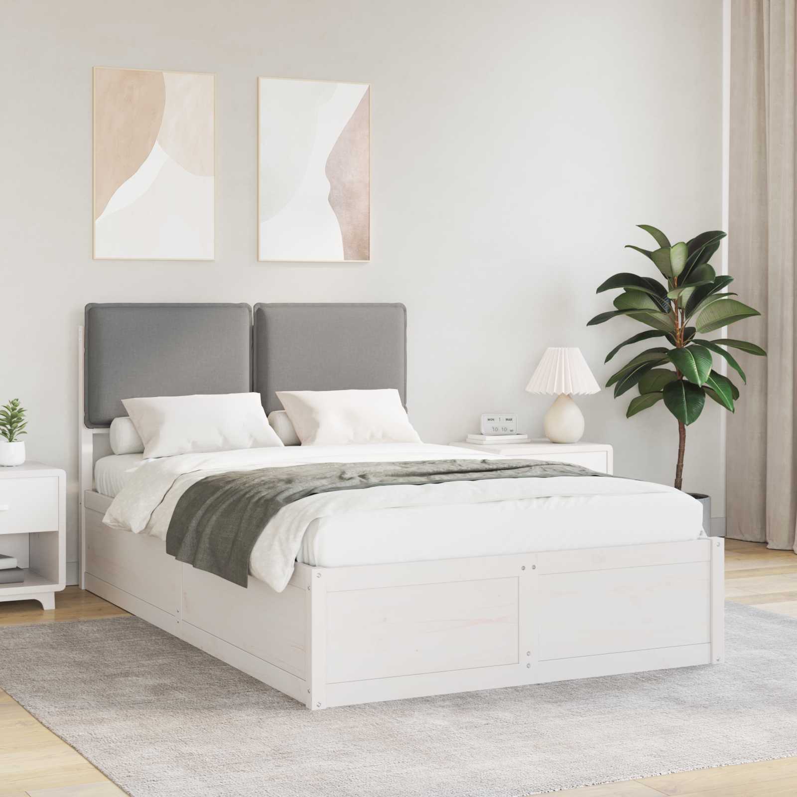 vidaXL Ramka łóżka z tapicerowanym wezgłowiem Jasnoszary 120 x 190 cm