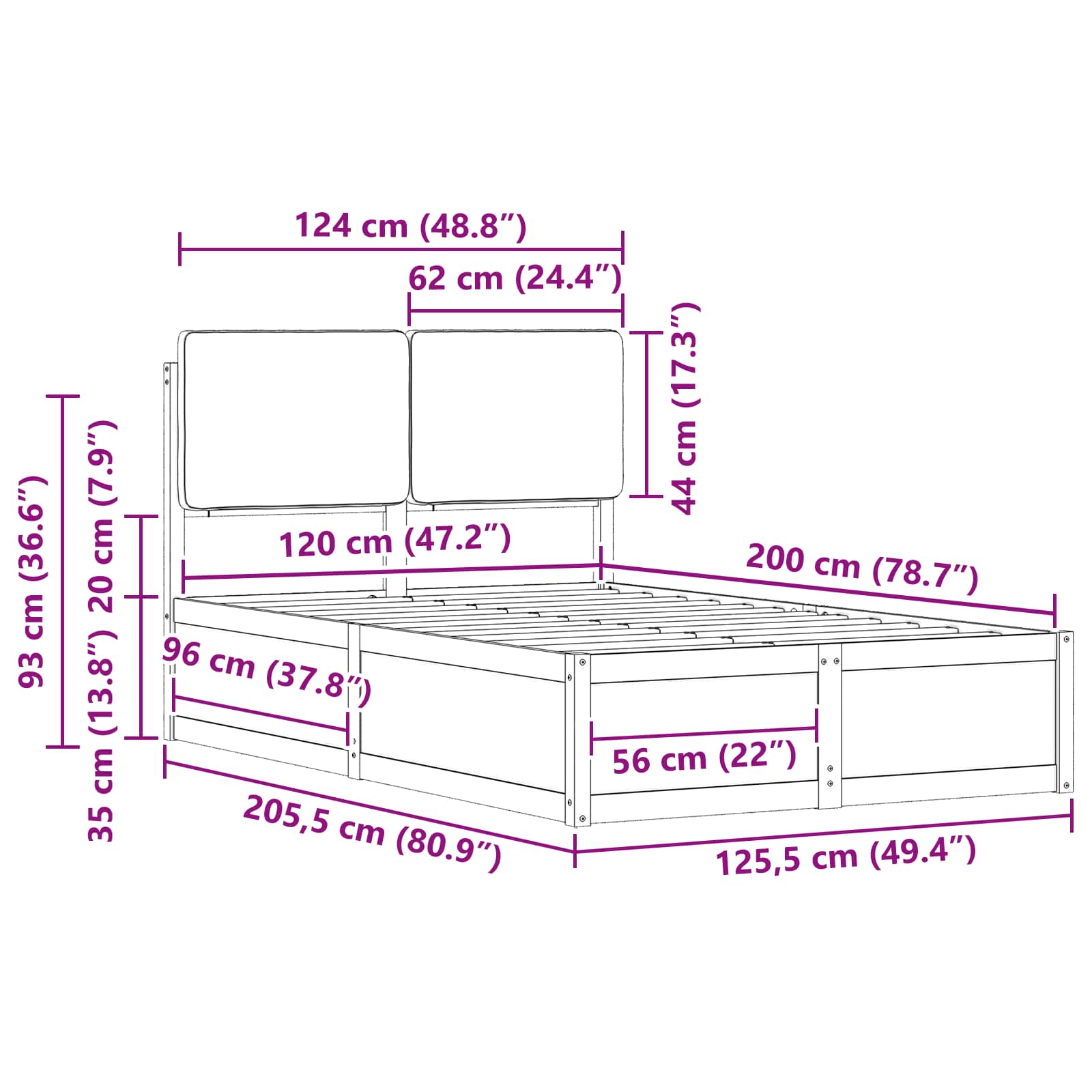 vidaXL Ramka łóżka z tapicerowanym wezgłowiem Ciemnoszary 120 x 200 cm