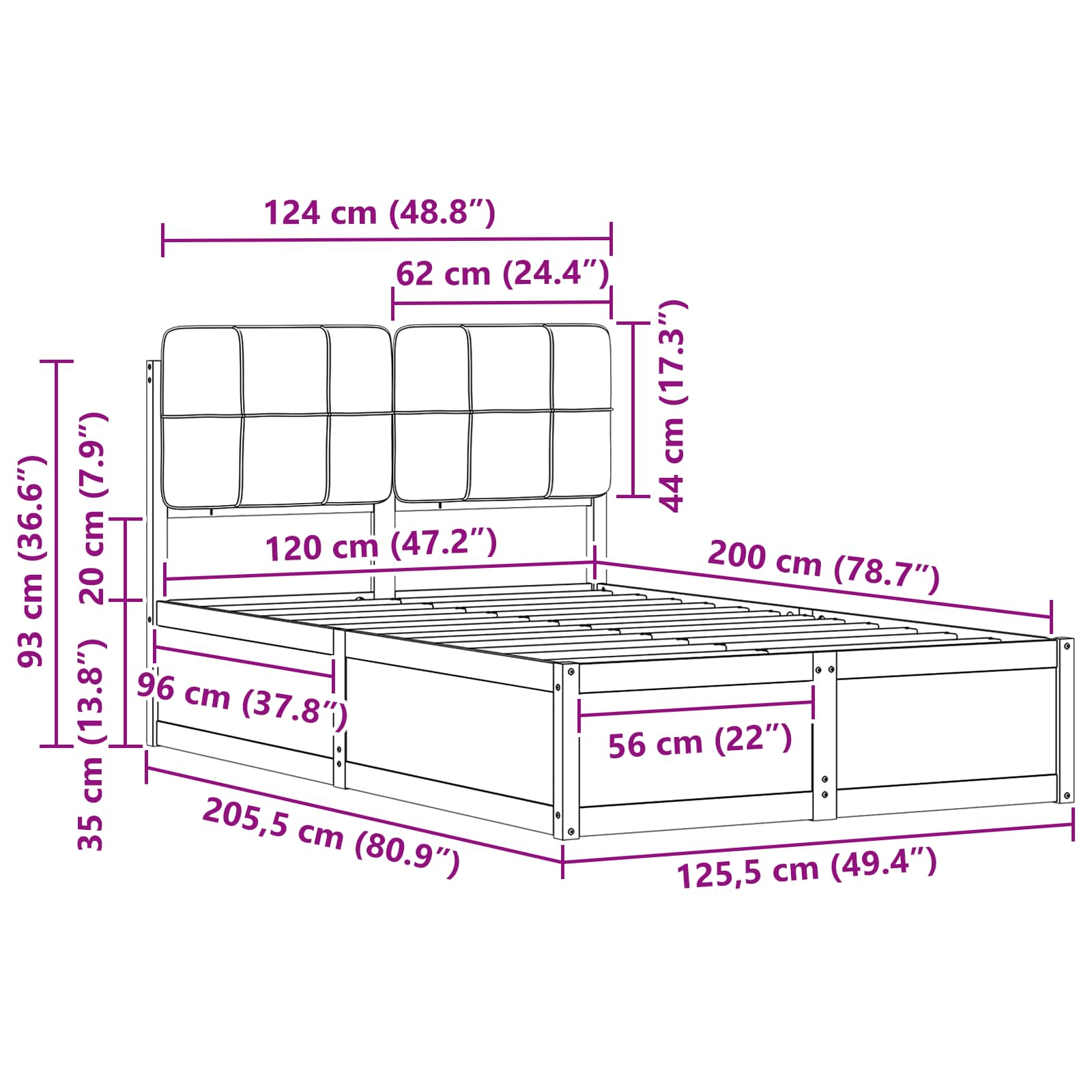 vidaXL Ramka łóżka z tapicerowanym wezgłowiem Jasnoszary 120 x 200 cm