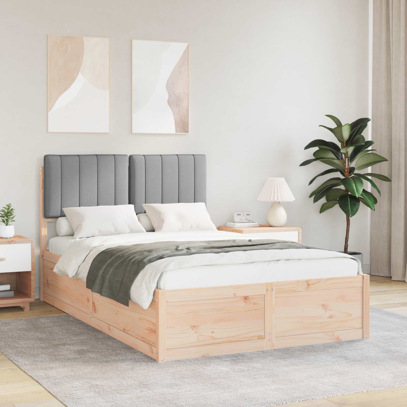 vidaXL Ramka łóżka z tapicerowanym wezgłowiem Jasnoszary 120 x 200 cm