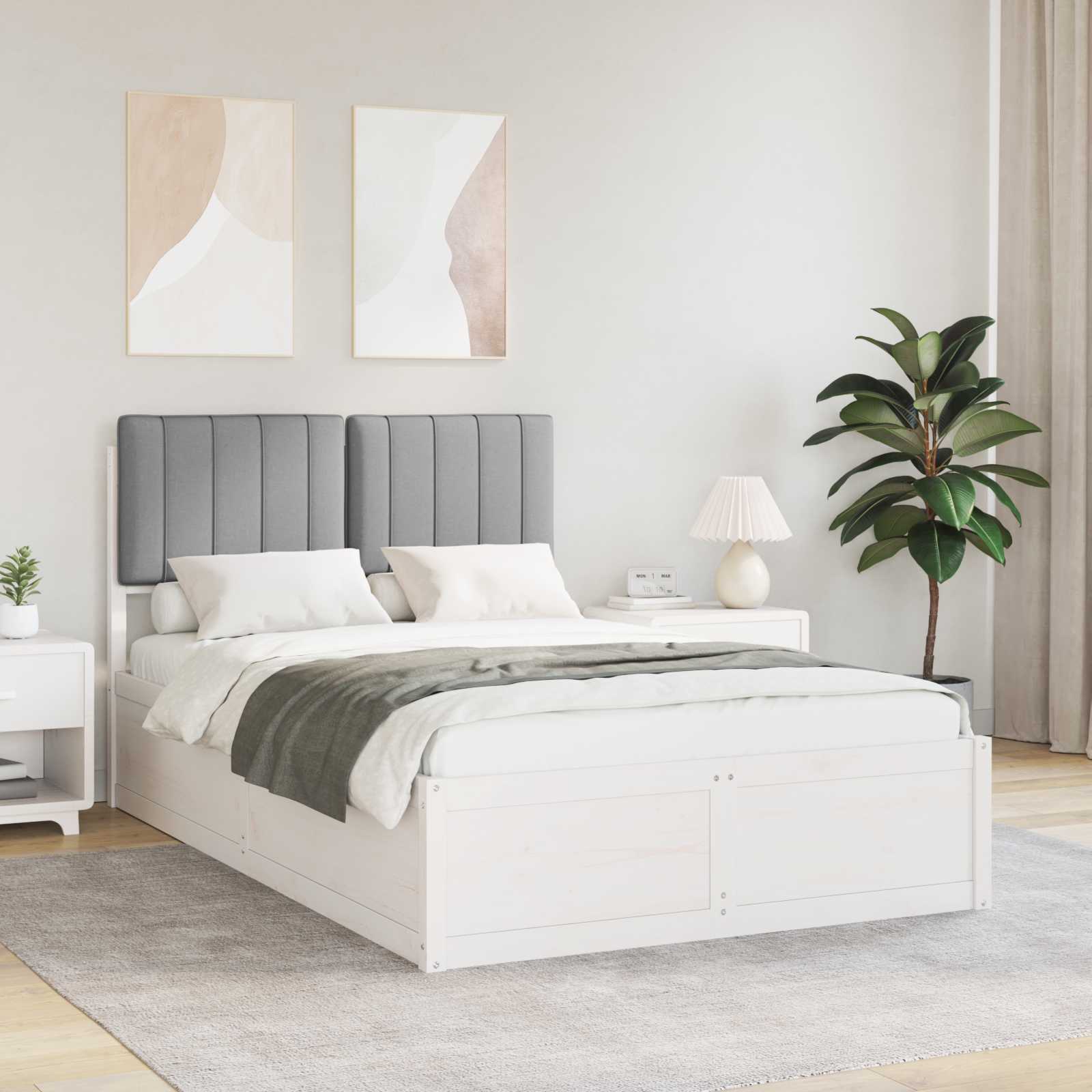 vidaXL Ramka łóżka z tapicerowanym wezgłowiem Jasnoszary 120 x 190 cm