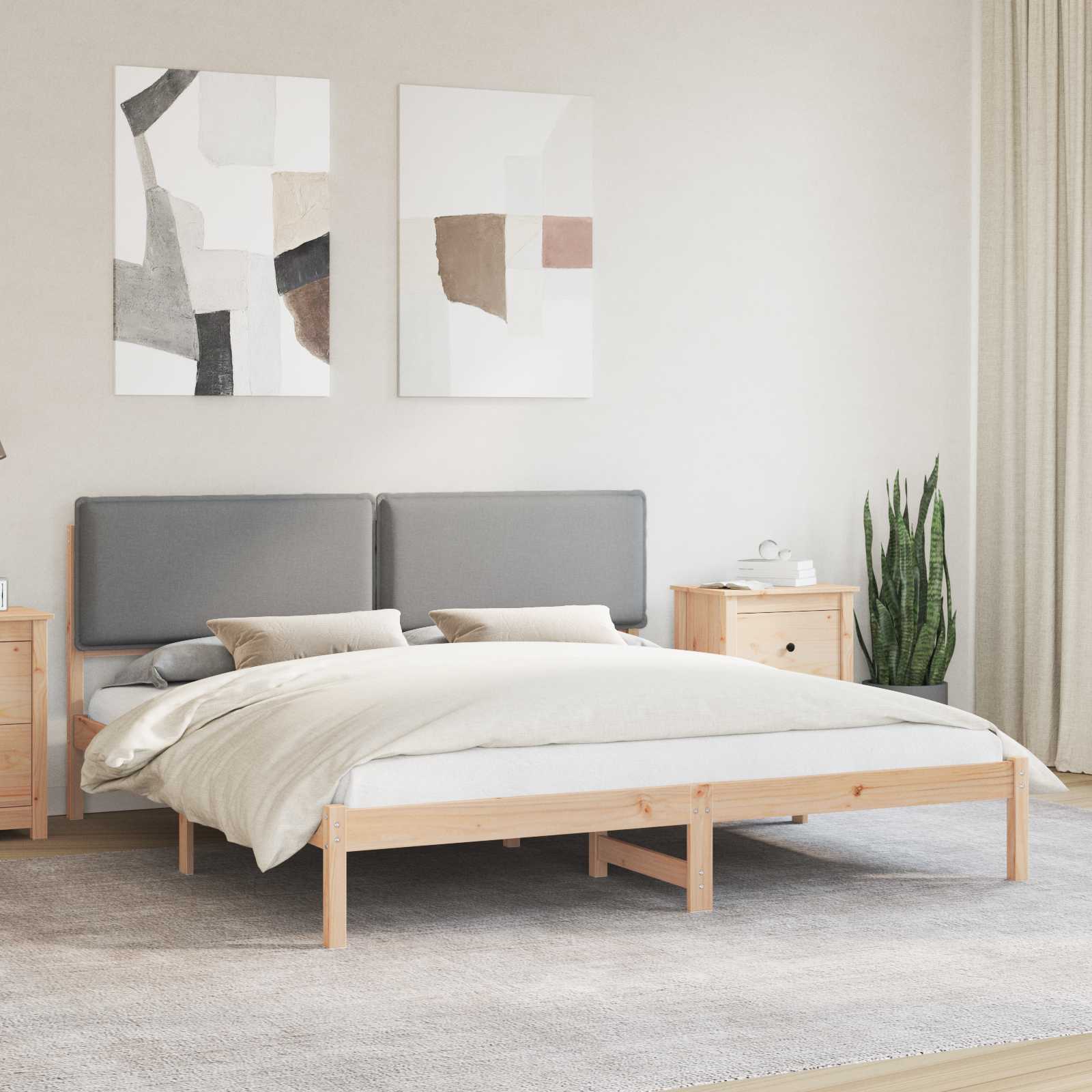 vidaXL Ramka łóżka z tapicerowanym wezgłowiem Jasnoszary 200 x 200 cm