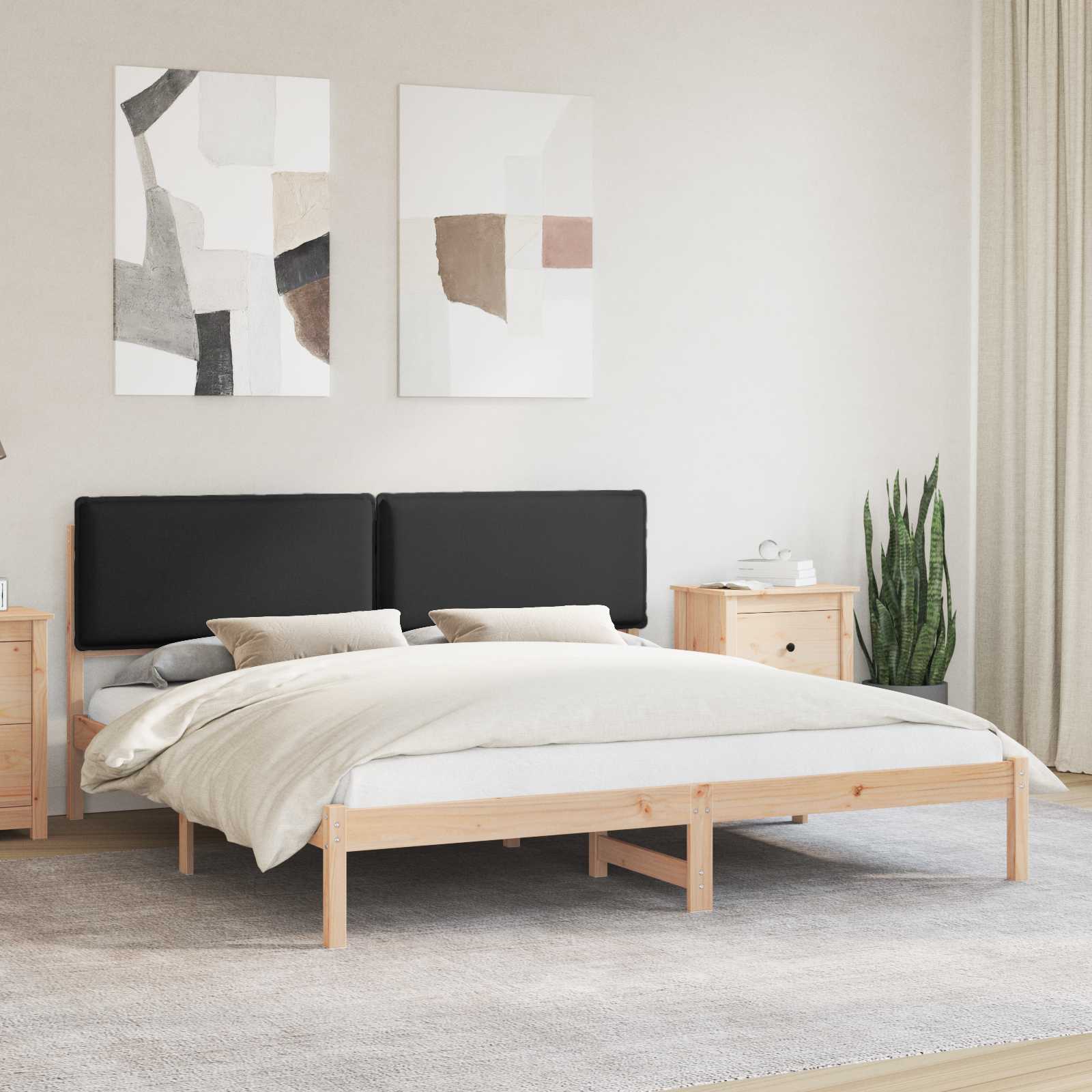 vidaXL Ramka łóżka z tapicerowanym wezgłowiem Czarny 200 x 200 cm