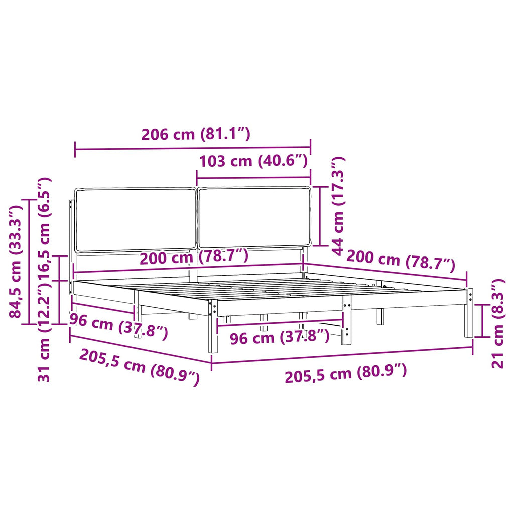 vidaXL Ramka łóżka z tapicerowanym wezgłowiem Ciemnoszary 200 x 200 cm