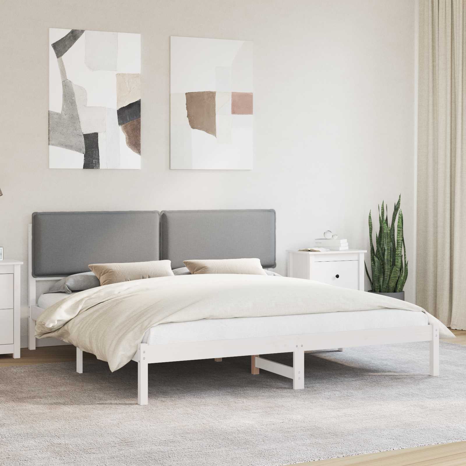 vidaXL Ramka łóżka z tapicerowanym wezgłowiem Jasnoszary 200 x 200 cm