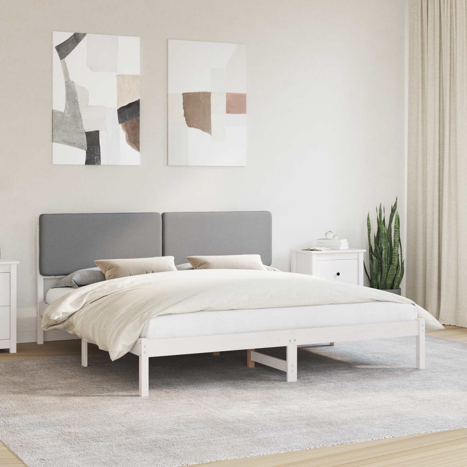 vidaXL Ramka łóżka z tapicerowanym wezgłowiem Jasnoszary 200 x 200 cm