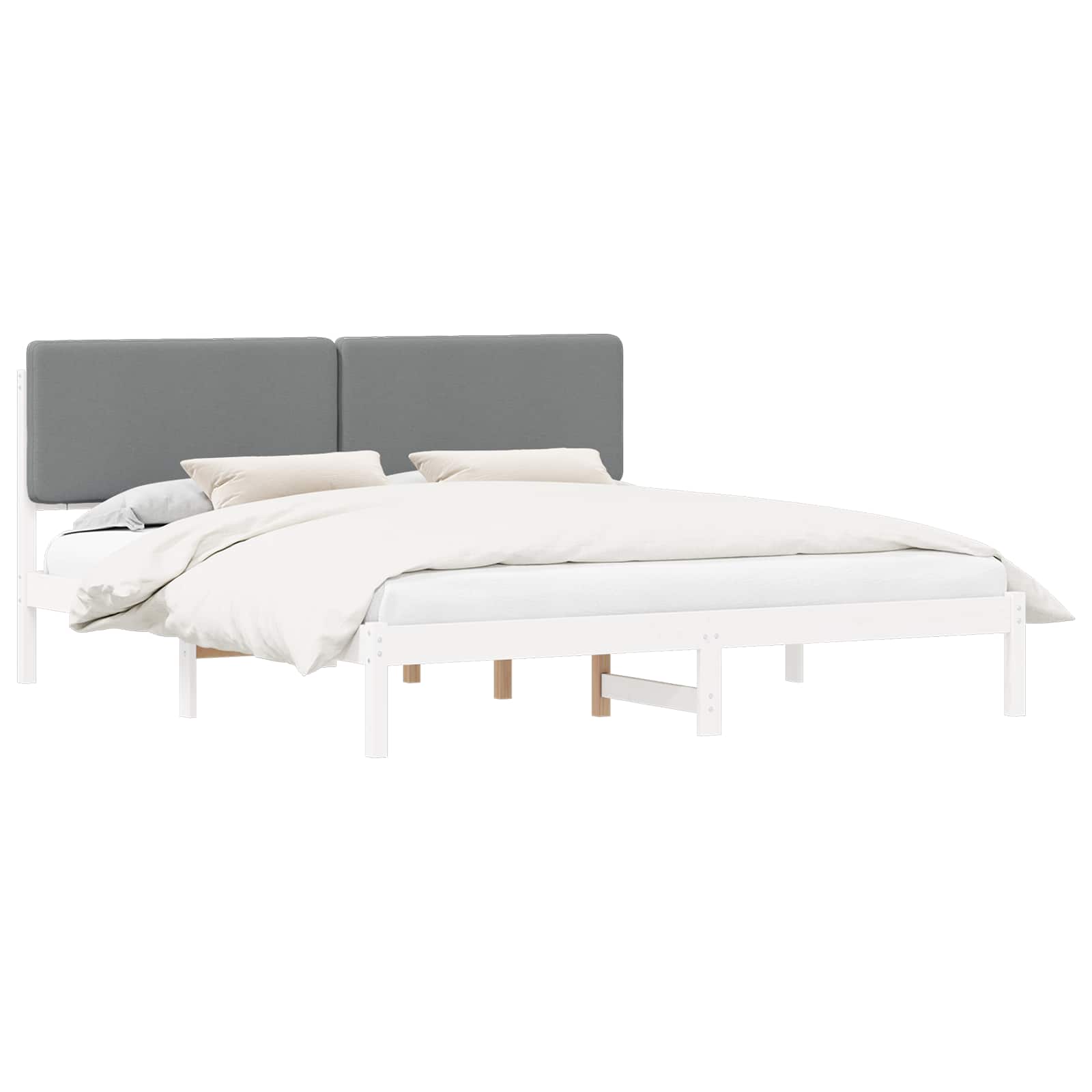 vidaXL Ramka łóżka z tapicerowanym wezgłowiem Jasnoszary 200 x 200 cm