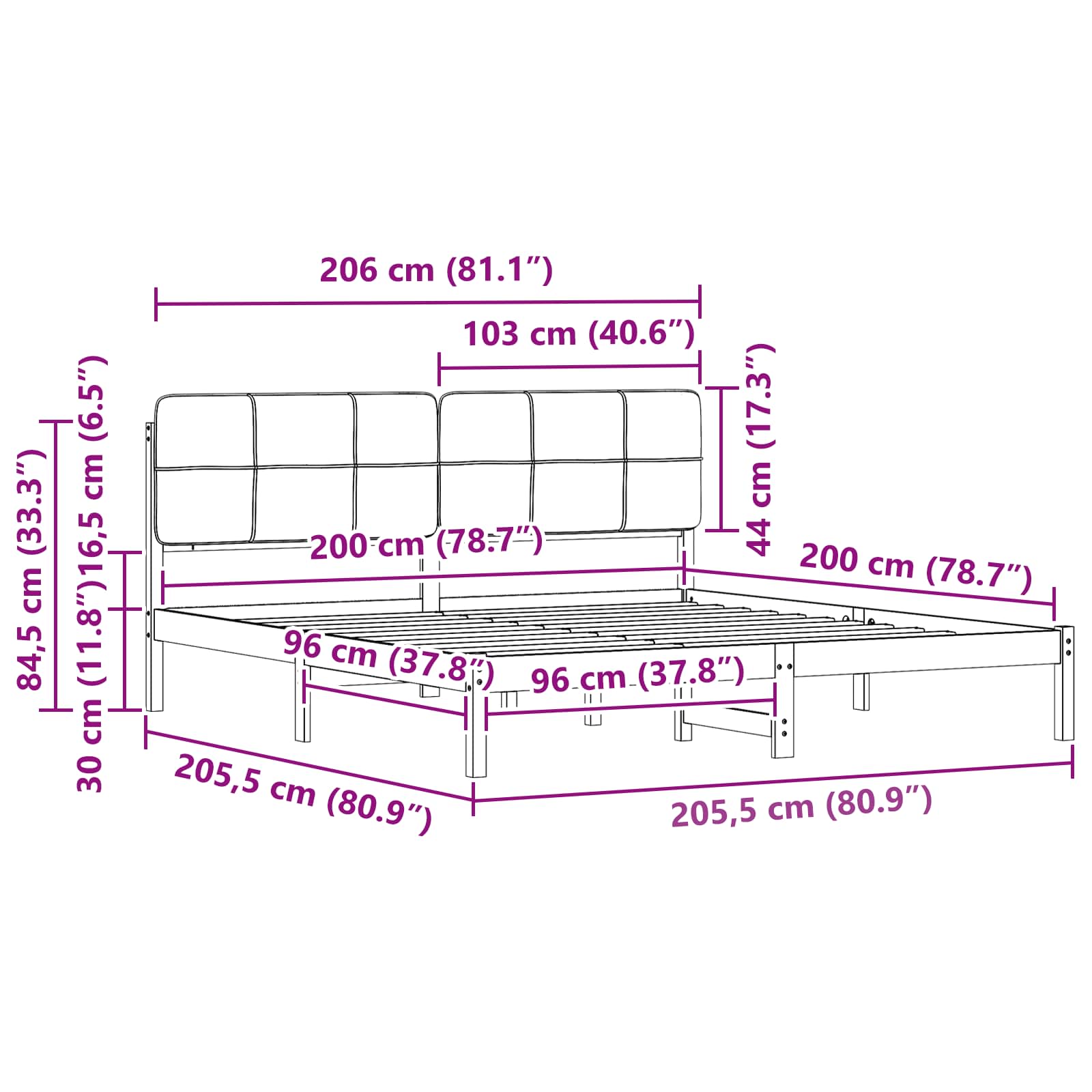 vidaXL Ramka łóżka z tapicerowanym wezgłowiem Jasnoszary 200 x 200 cm