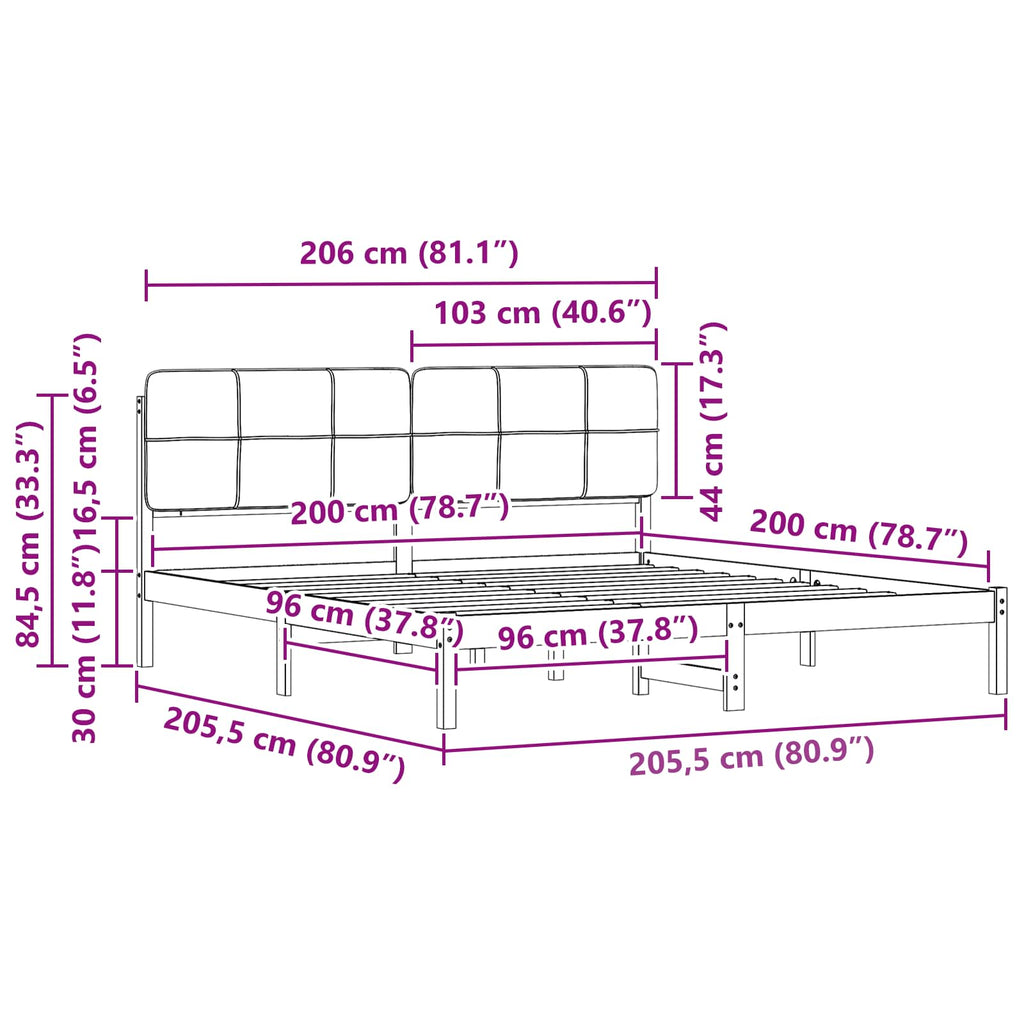 vidaXL Ramka łóżka z tapicerowanym wezgłowiem Jasnoszary 200 x 200 cm