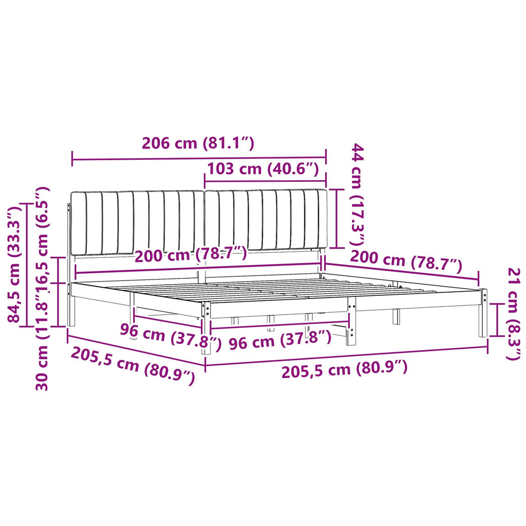 vidaXL Ramka łóżka z tapicerowanym wezgłowiem Jasnoszary 200 x 200 cm