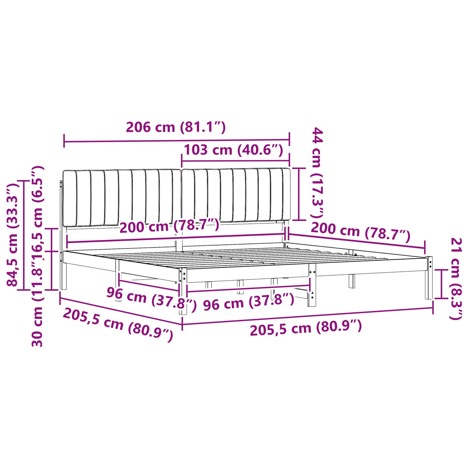 vidaXL Ramka łóżka z tapicerowanym wezgłowiem Ciemnoszary 200 x 200 cm