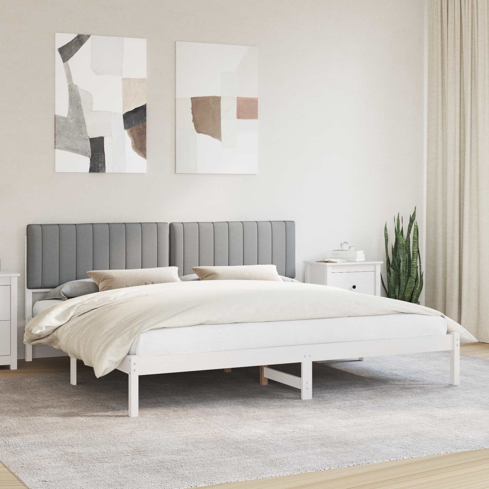 vidaXL Ramka łóżka z tapicerowanym wezgłowiem Jasnoszary 200 x 200 cm