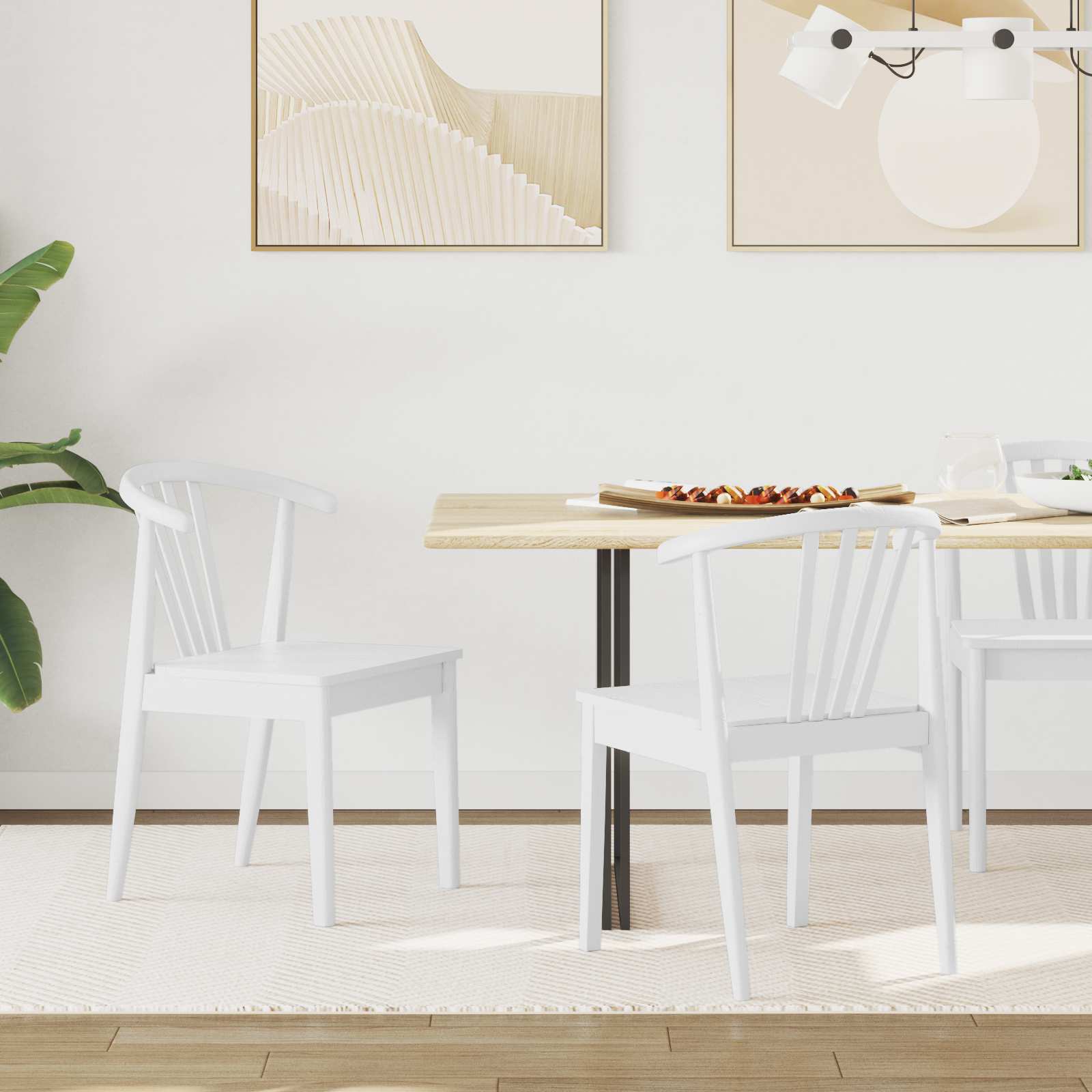 vidaXL Krzesło jadalniane 2 pcs Biały Solidne drewno kauczukowe