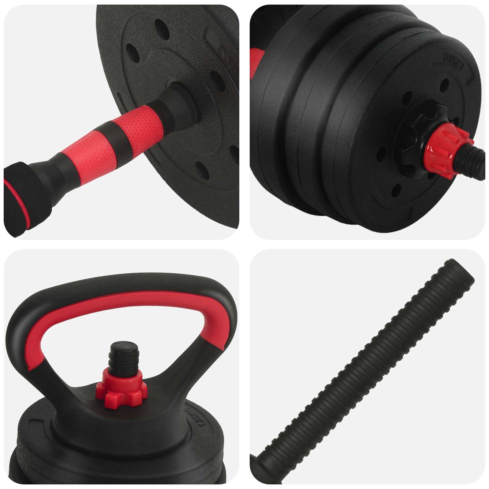 vidaXL Zestaw Hantli 4w1: Hantla, Sztanga, Kettlebell 20 kg