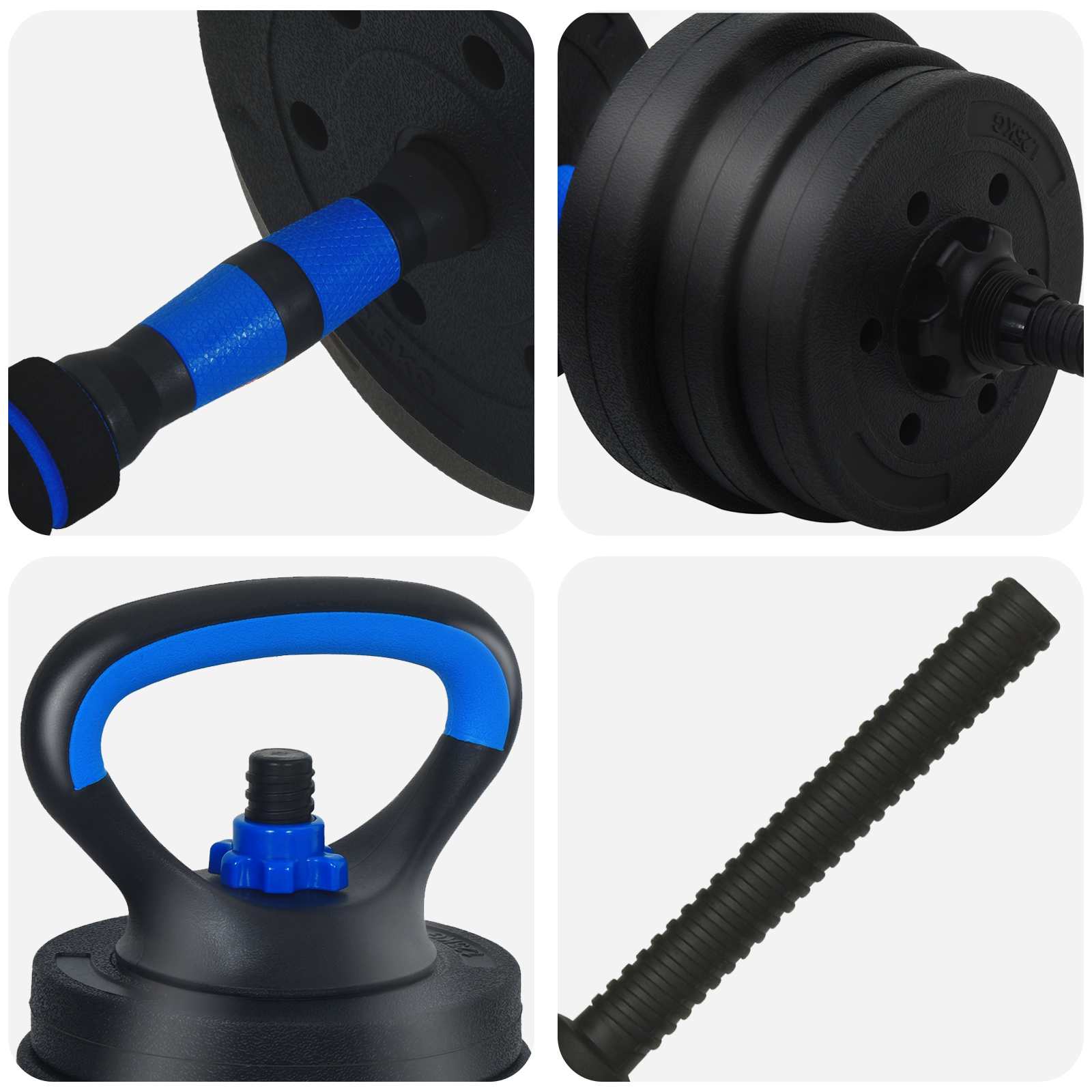 vidaXL Zestaw Hantli Barbell Kettlebell 4 w 1 20 kg Czarny i niebieski