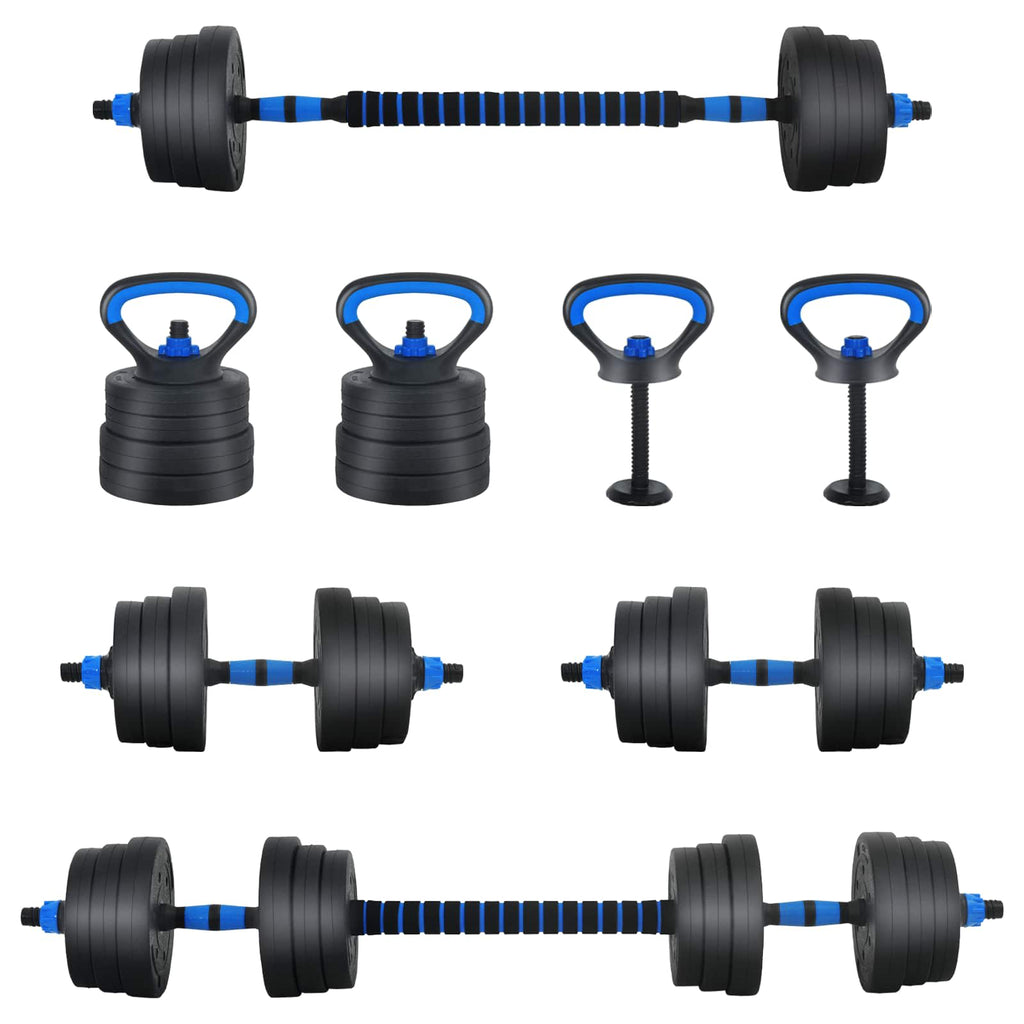 vidaXL Zestaw Hantli Barbell Kettlebell 4 w 1 20 kg Czarny i niebieski