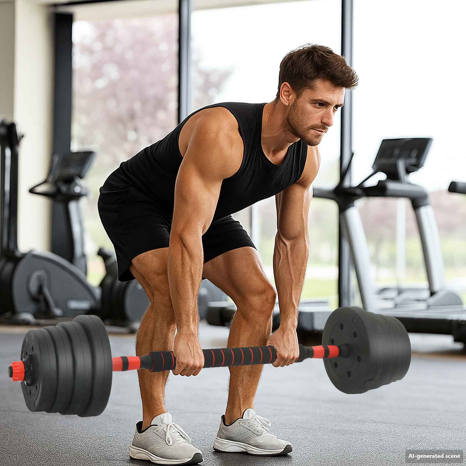 vidaXL Zestaw Hantli Barbell Kettlebell 4 w 1 30 kg Czarny i czerwony