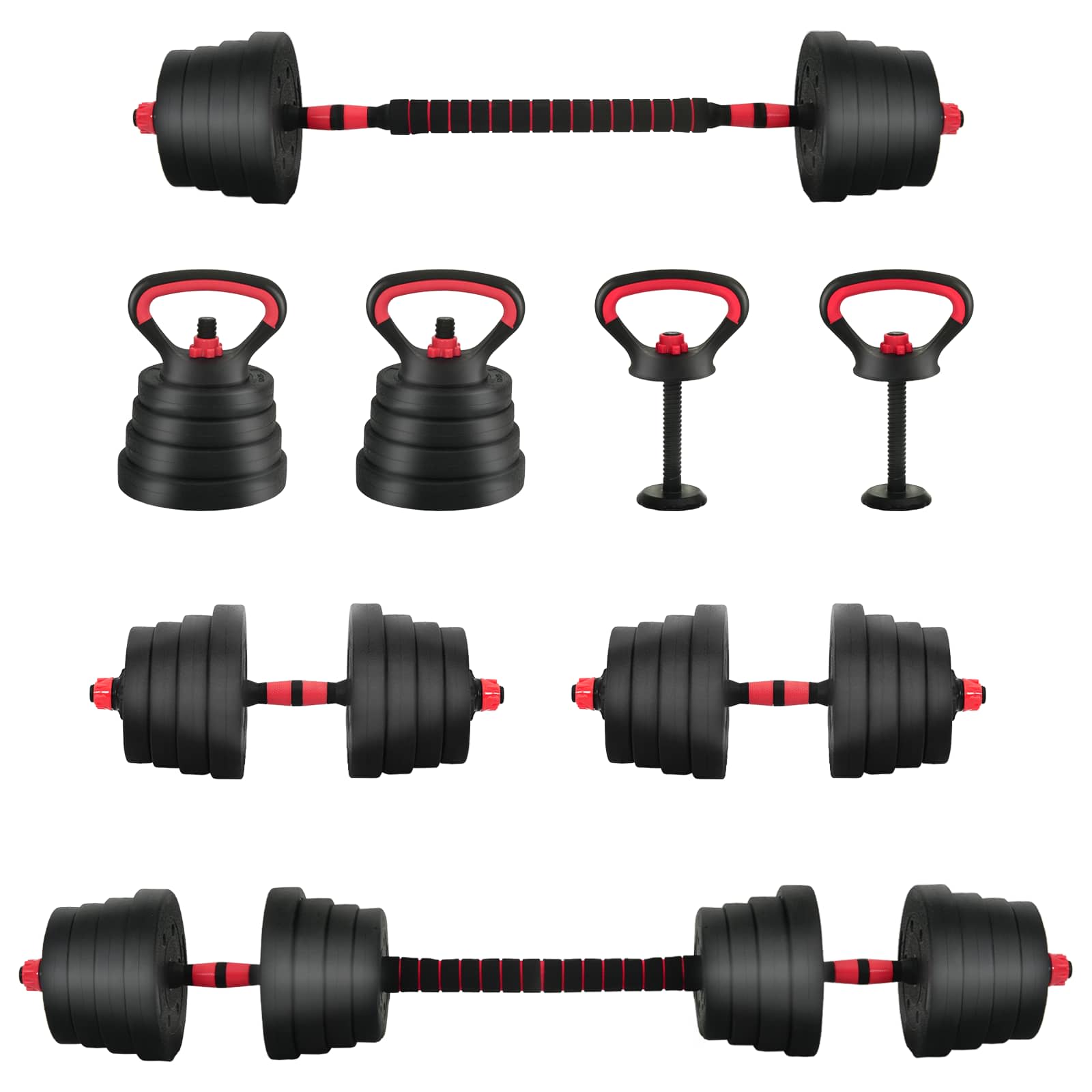 vidaXL Zestaw Hantli Barbell Kettlebell 4 w 1 30 kg Czarny i czerwony