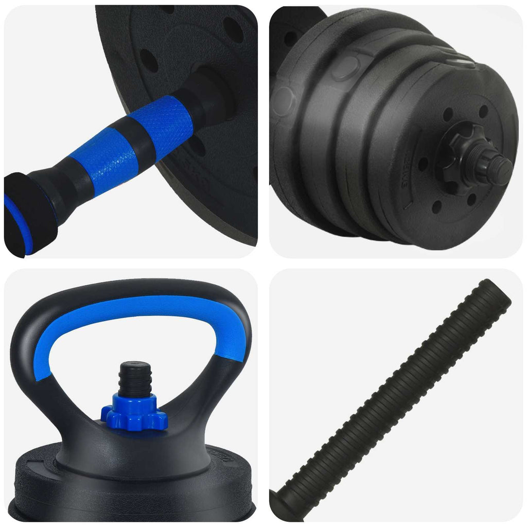 vidaXL Zestaw Hantli 4w1: Hantla, Sztanga, Kettlebell 30 kg