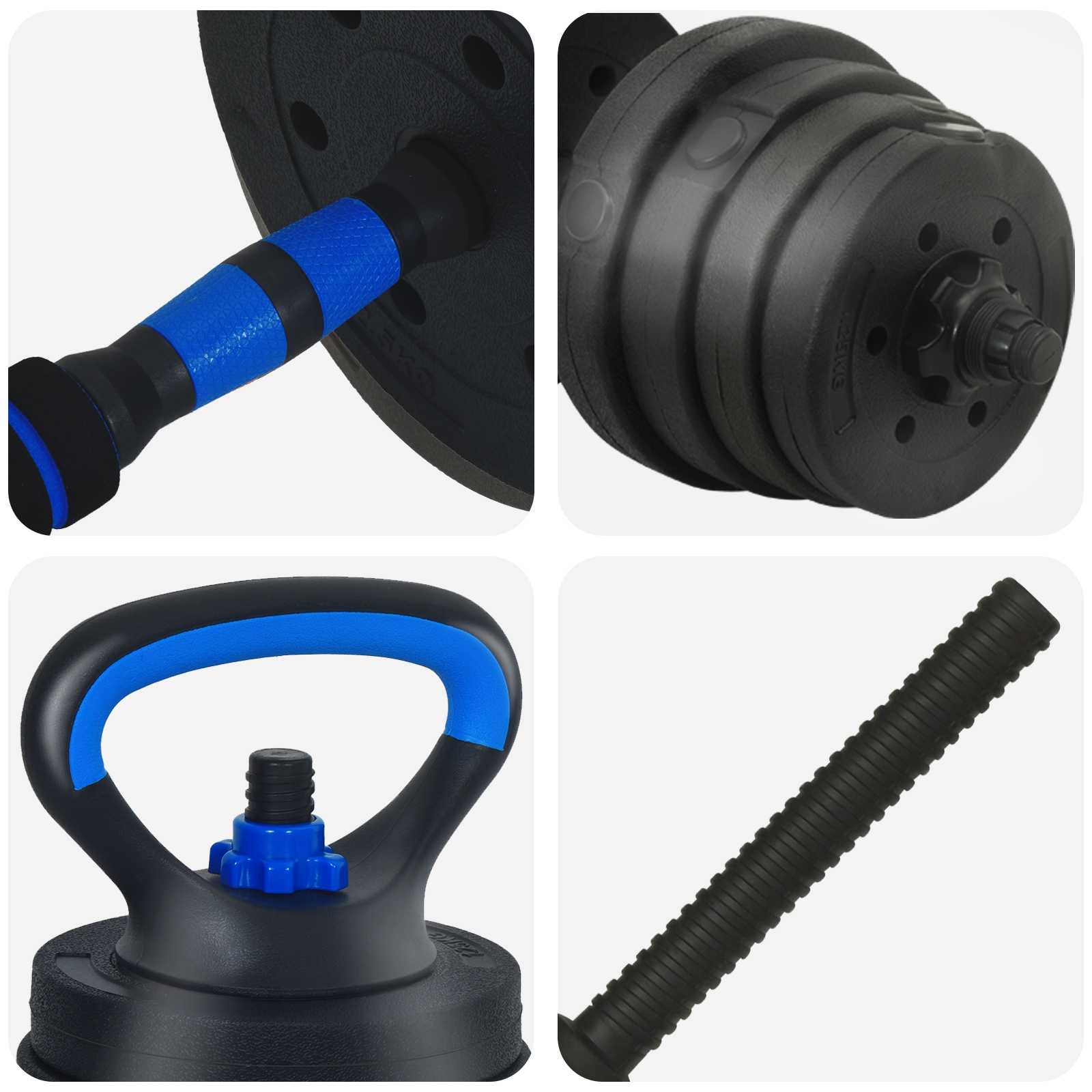 vidaXL Zestaw Hantli 4w1: Hantla, Sztanga, Kettlebell 30 kg