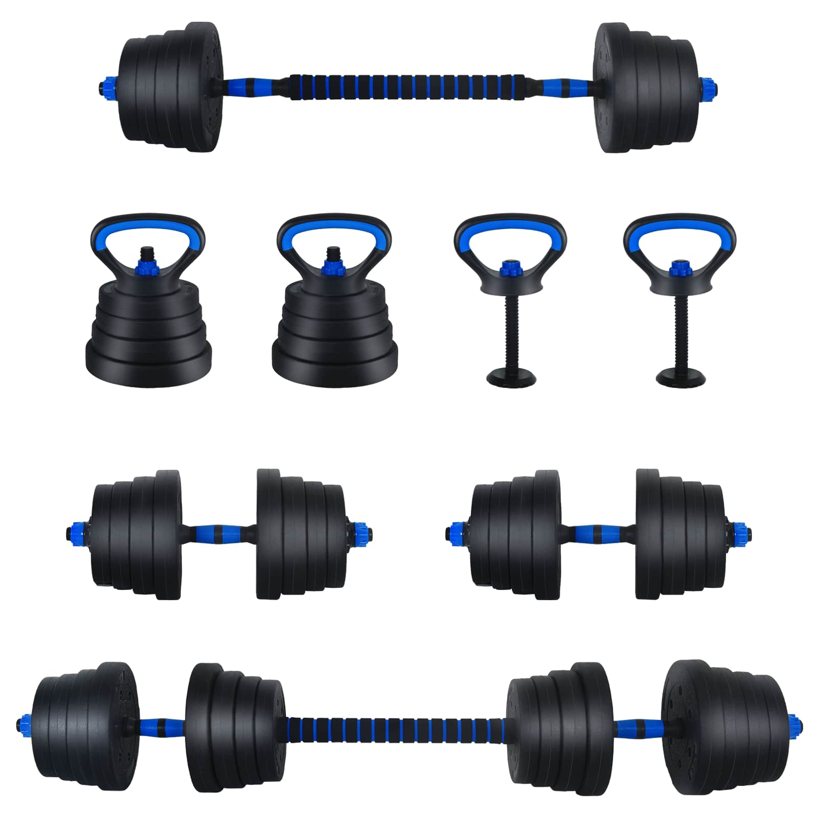 vidaXL Zestaw Hantli 4w1: Hantla, Sztanga, Kettlebell 30 kg