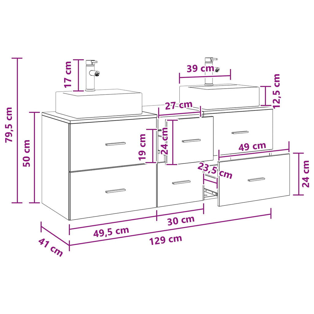 vidaXL Zestaw Szafek Łazienkowych 3 szt. Szary Sonoma