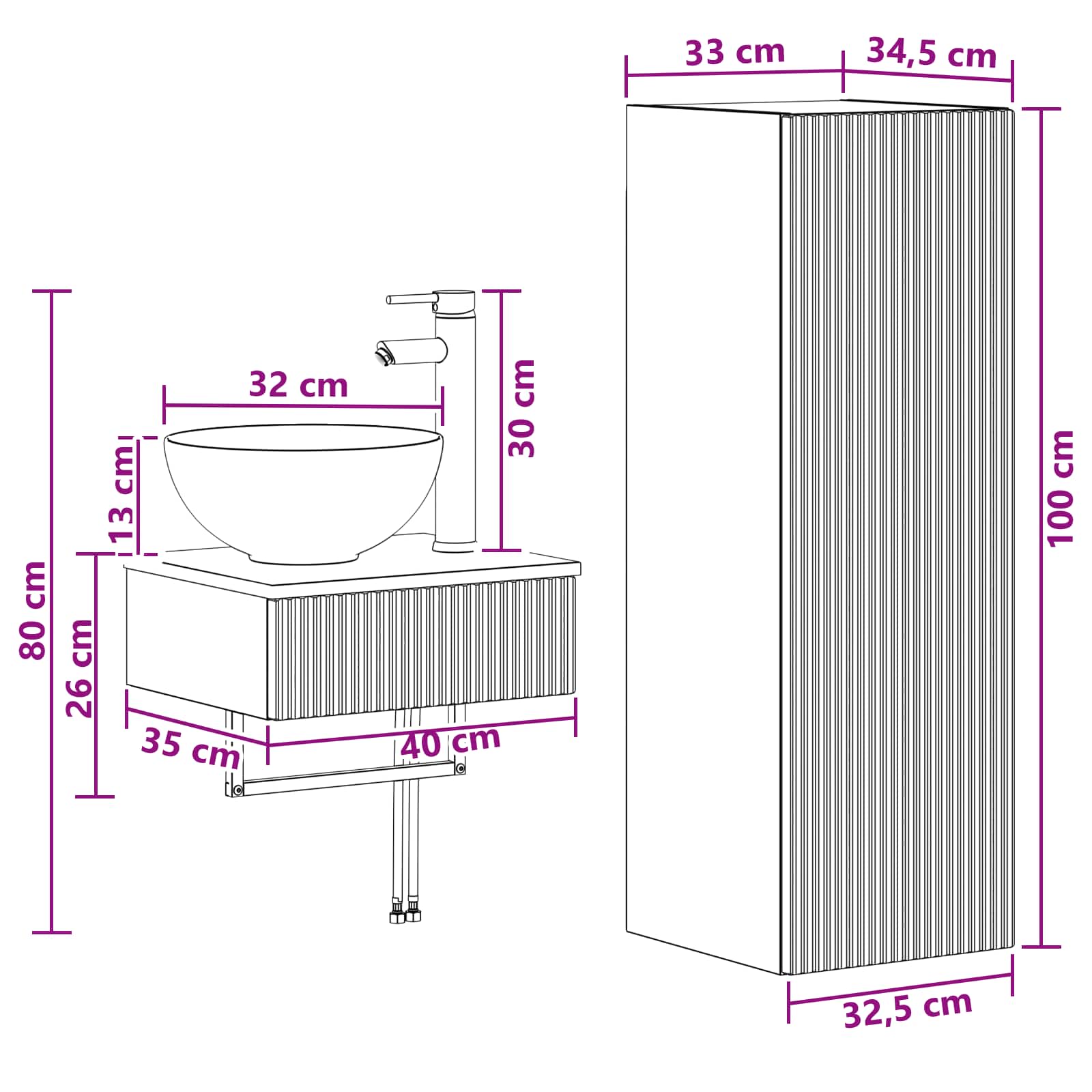 vidaXL Zestaw mebli łazienkowych 2 szt. Biały 33 x 34,5 x 100 cm