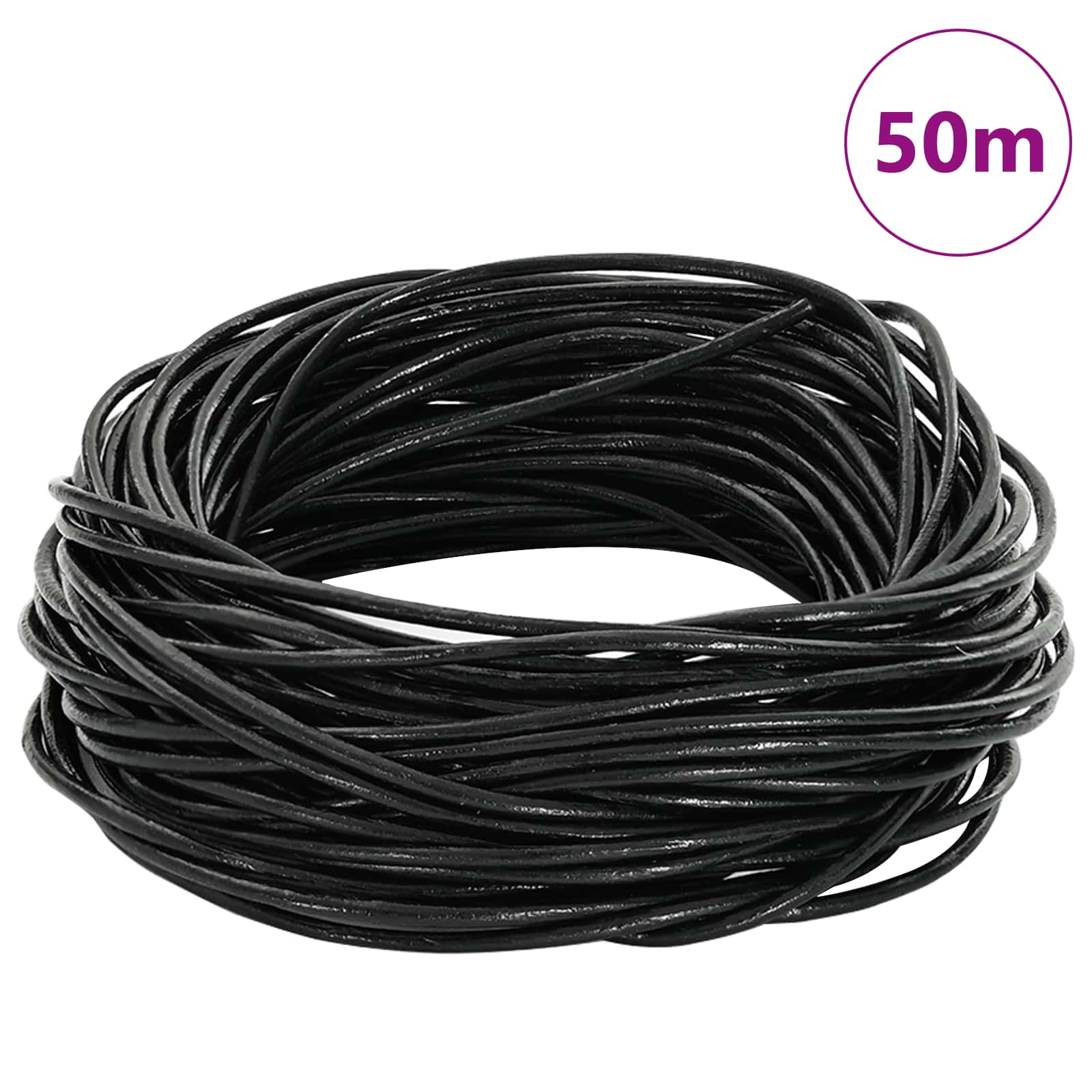 vidaXL Sznur skórzany Czarny Ø1 mm x 50 m Skóra