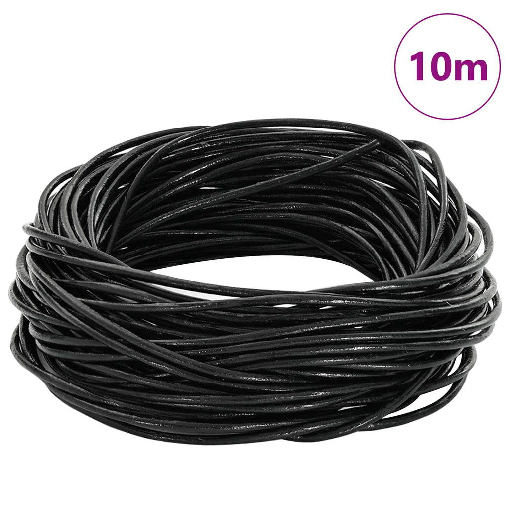 vidaXL Sznur skórzany Czarny Ø2 mm x 10 m Skóra