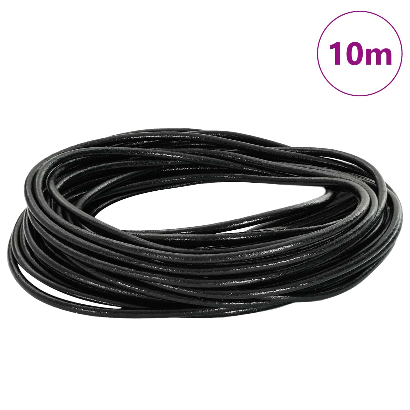 vidaXL Sznur skórzany Czarny Ø2,5 mm x 10 m Skóra
