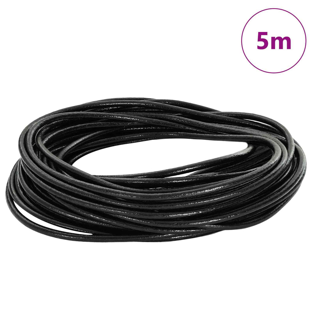 vidaXL Sznur skórzany Czarny Ø3 mm x 5 m Skóra
