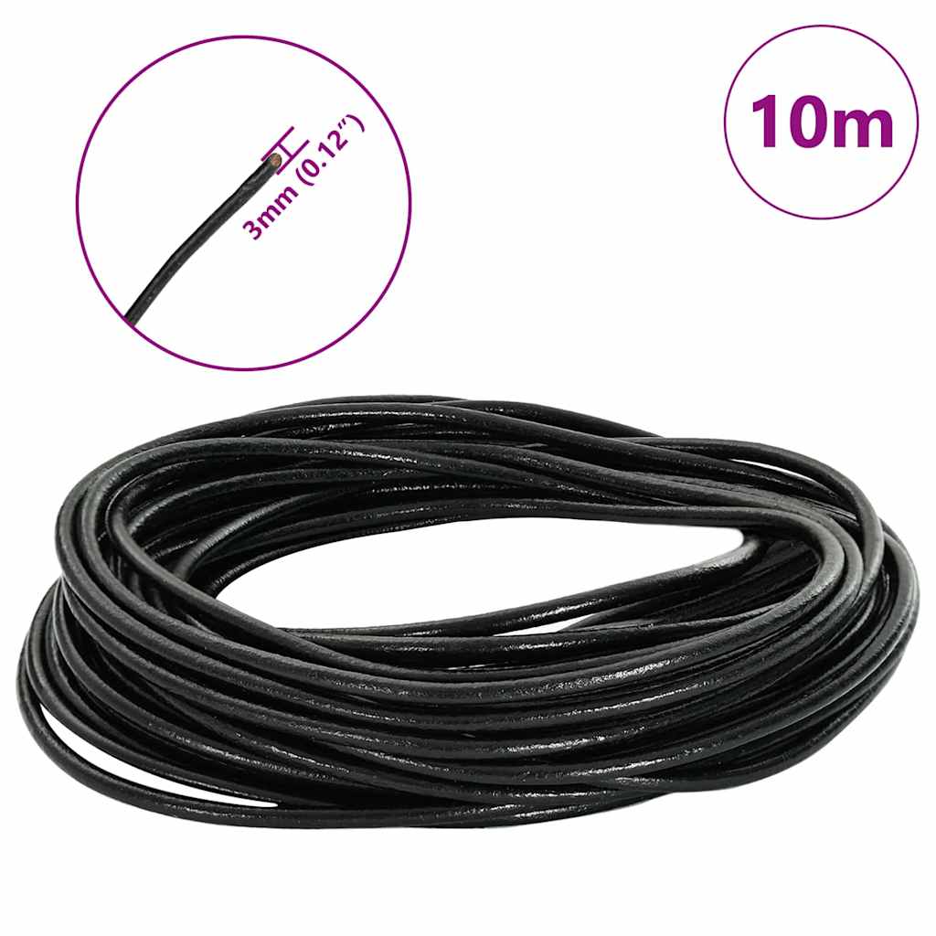 vidaXL Sznur skórzany Czarny Ø3 mm x 10 m Skóra