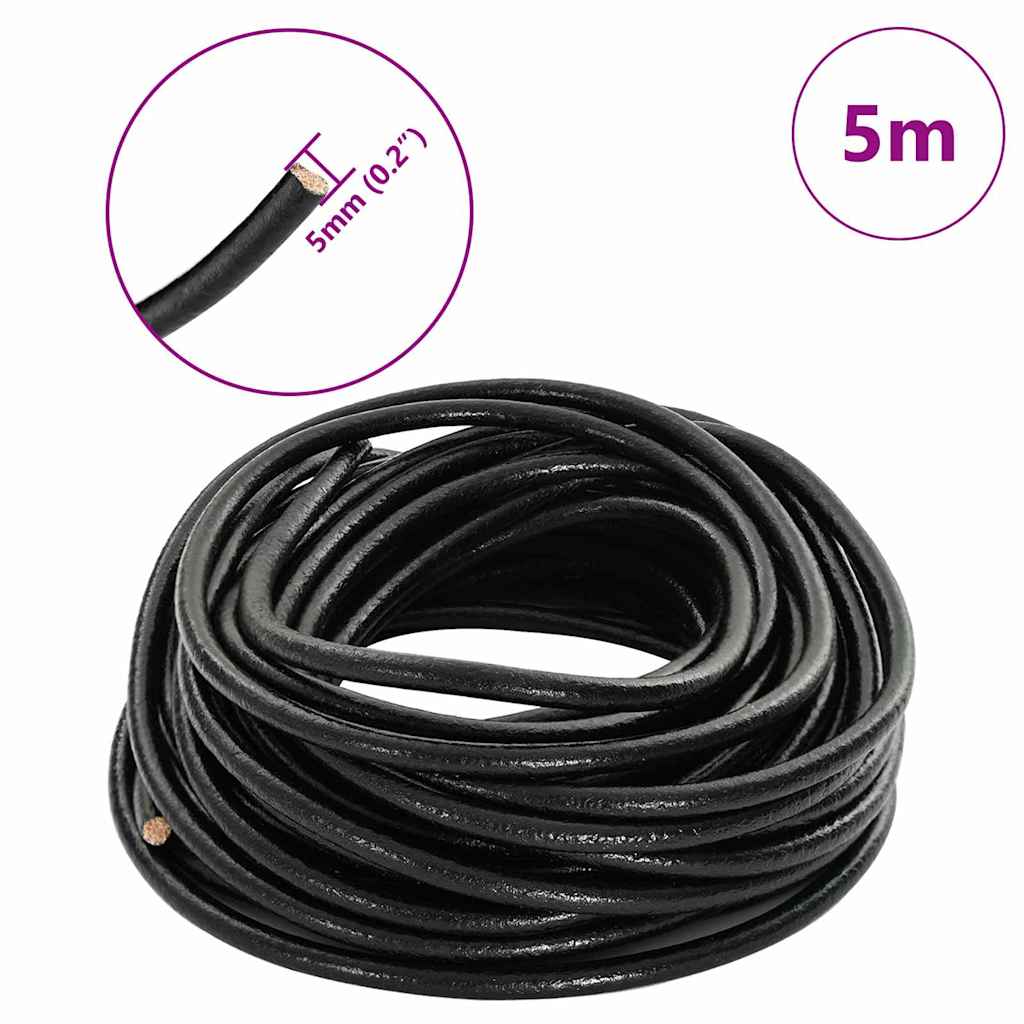 vidaXL Sznur skórzany Czarny Ø5 mm x 5 m Skóra